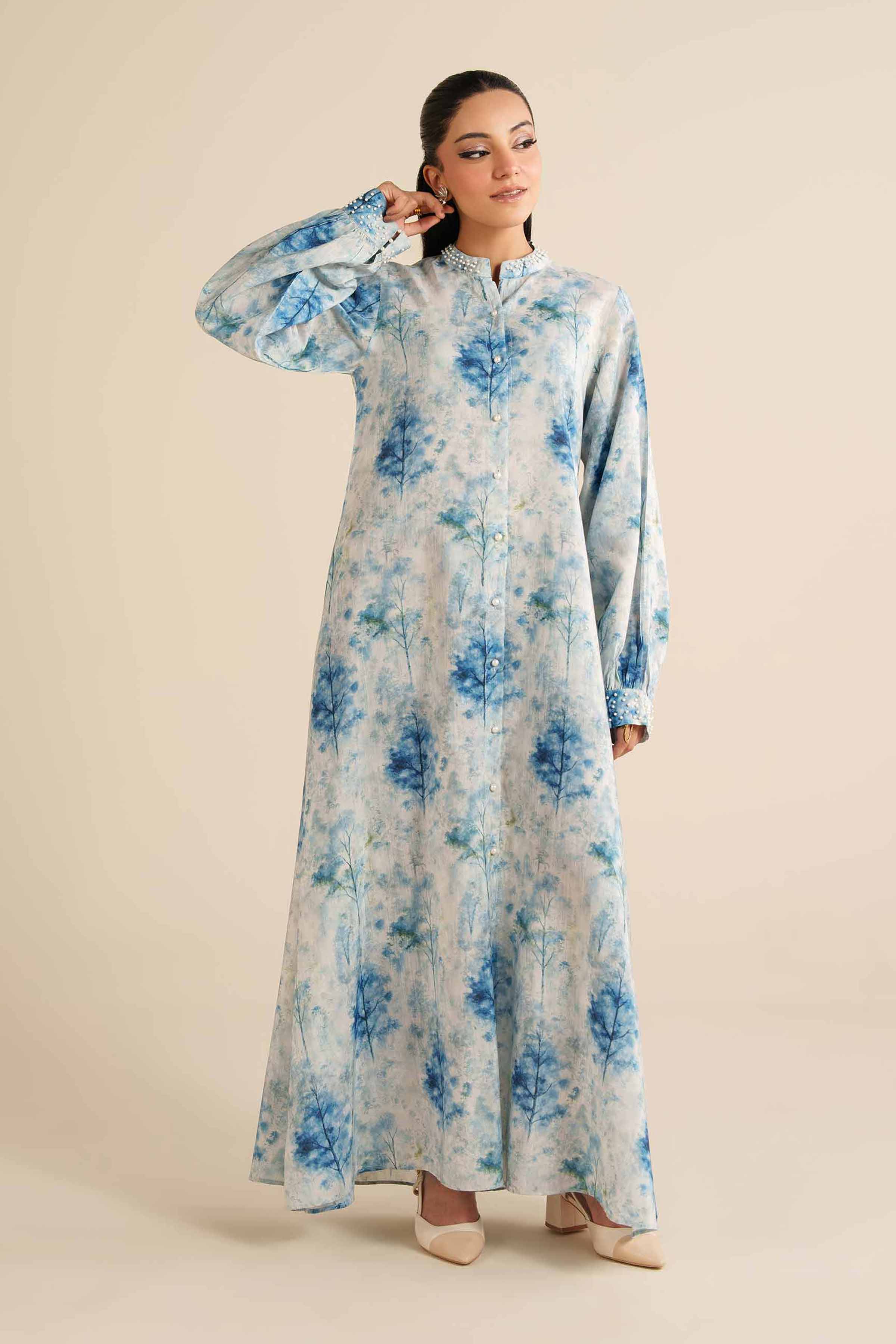 NishatUK - Blue Silk 1-piece ready to wear Long Dress