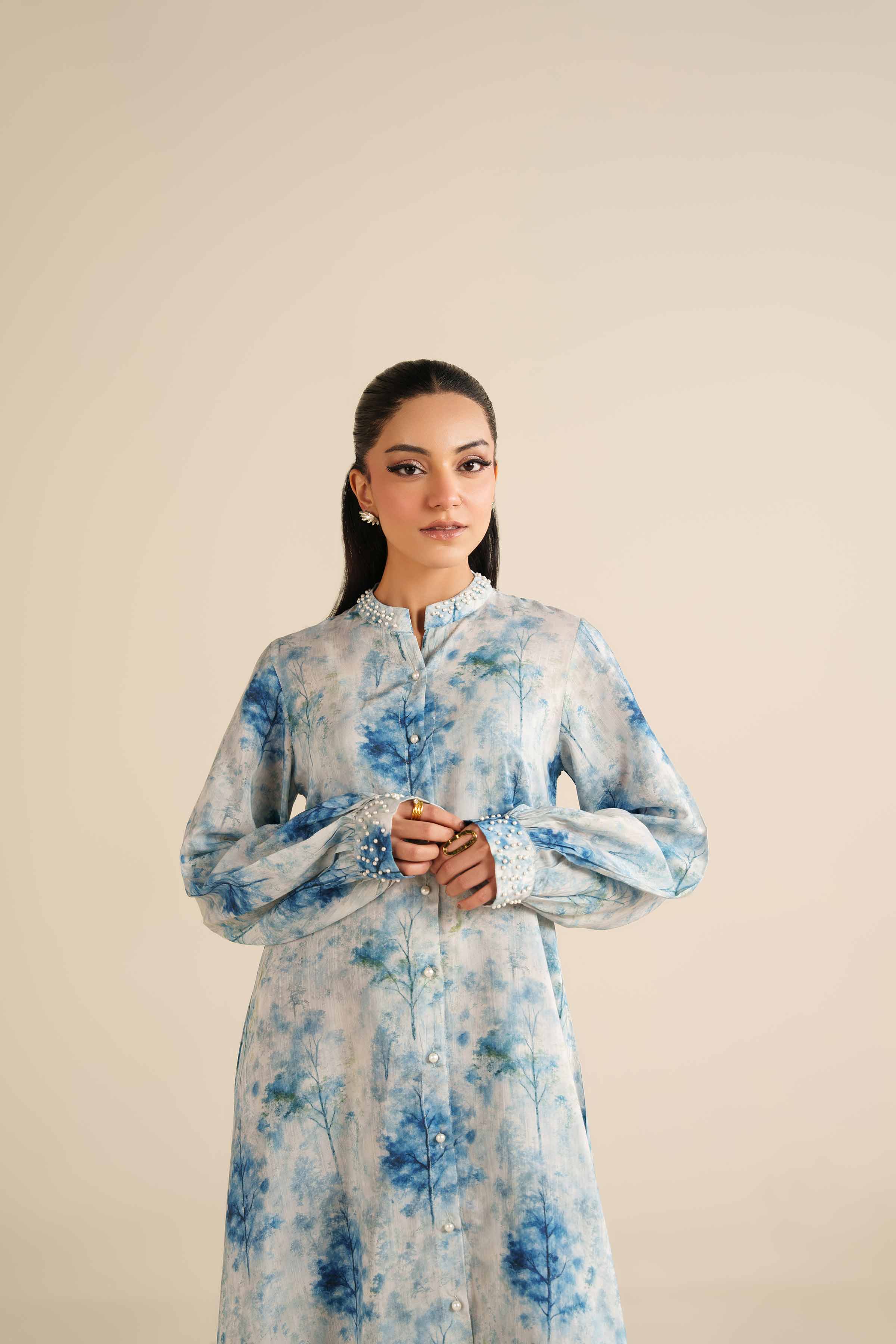 NishatUK - Blue Silk 1-piece ready to wear Long Dress