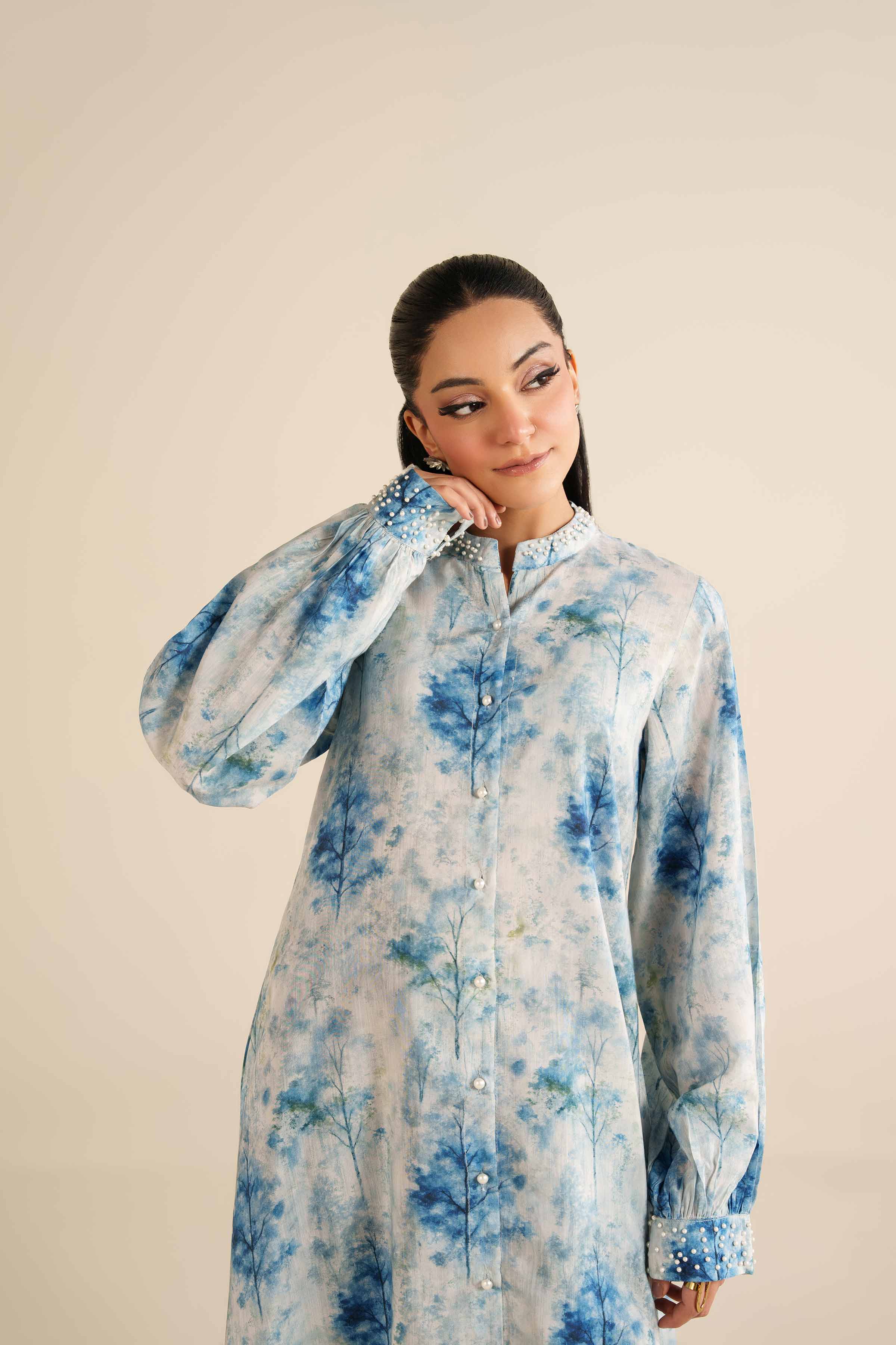 NishatUK - Blue Silk 1-piece ready to wear Long Dress