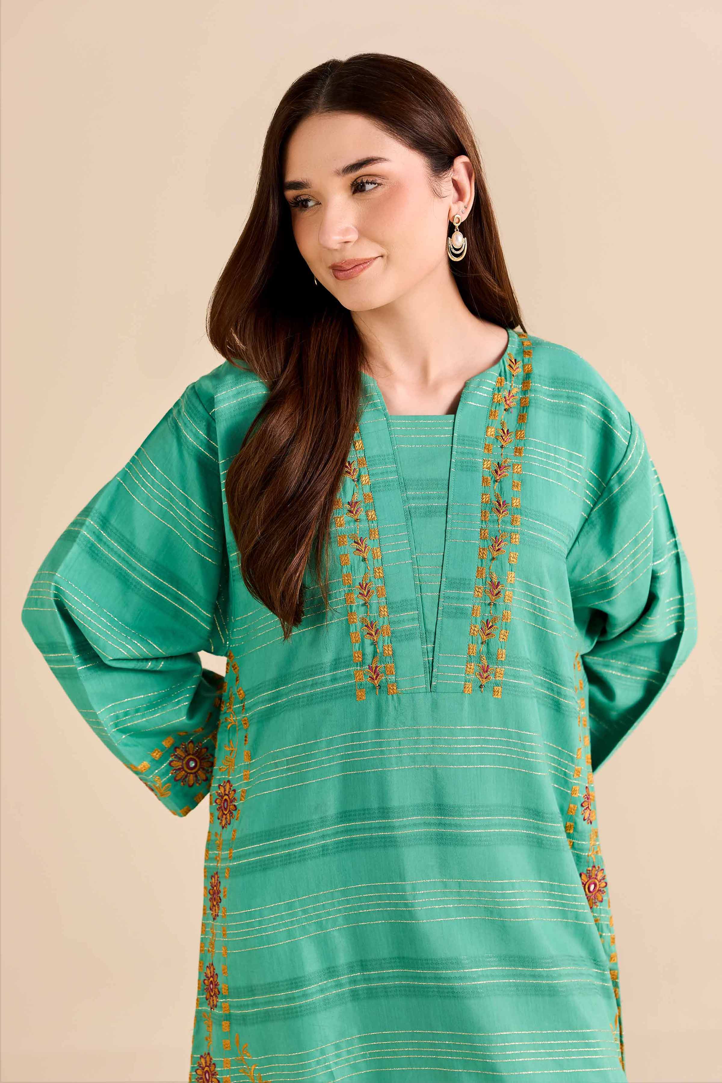 NishatUK - Green Embroidered Fancy Gold 1-piece ready to wear Shirt