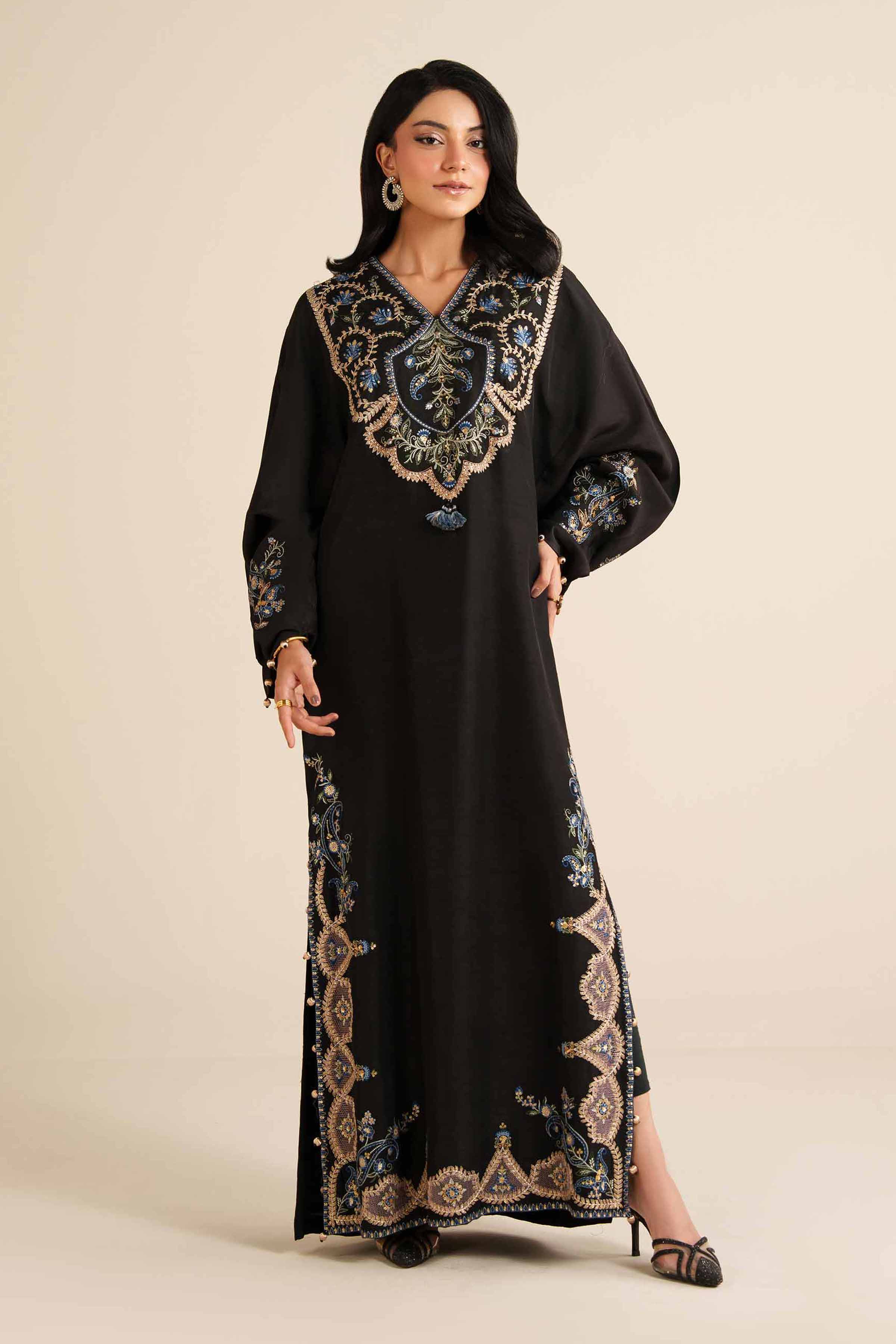 NishatUK - Black Embroidered Silk 1-piece ready to wear Shirt