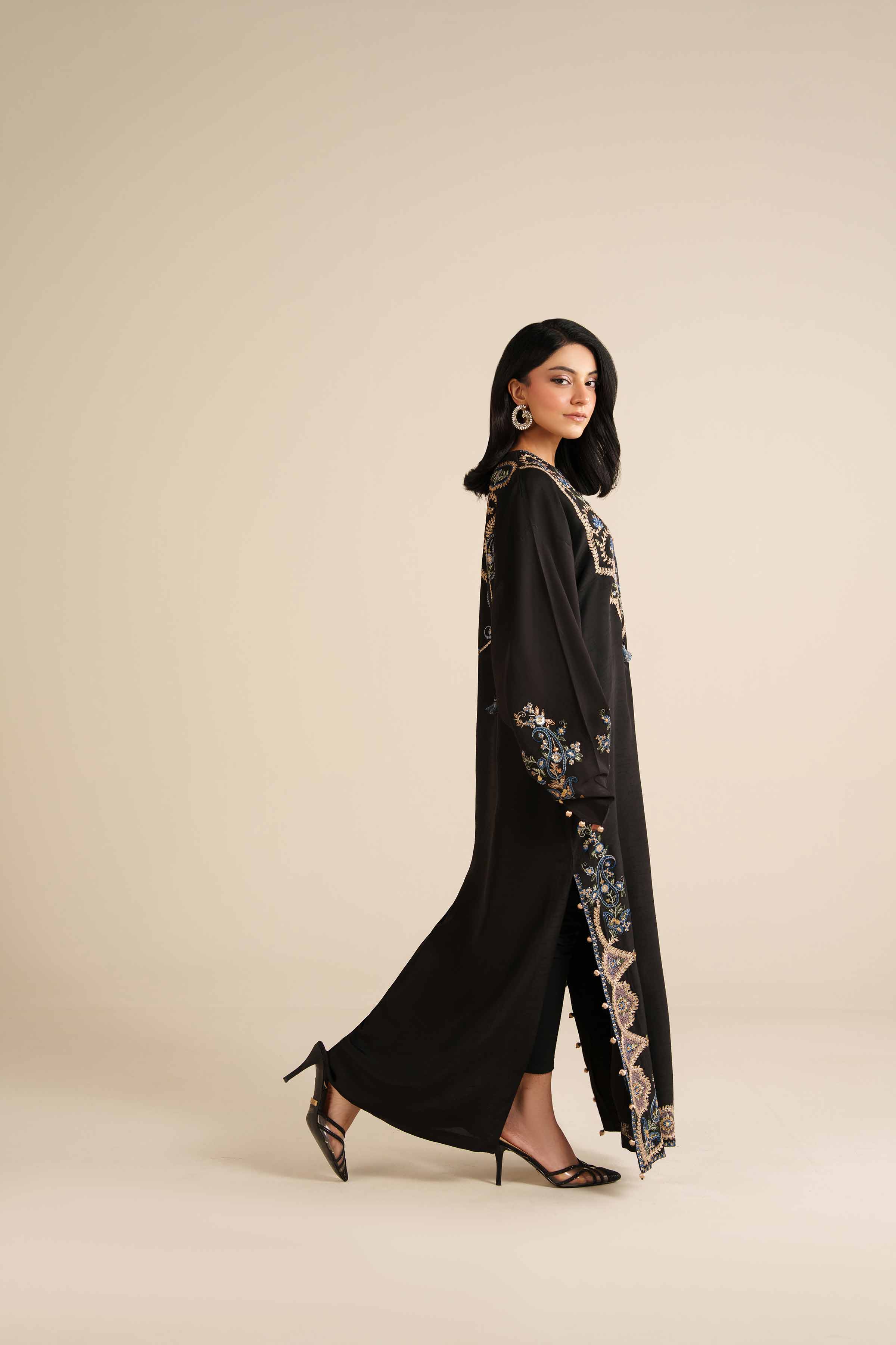 NishatUK - Black Embroidered Silk 1-piece ready to wear Shirt
