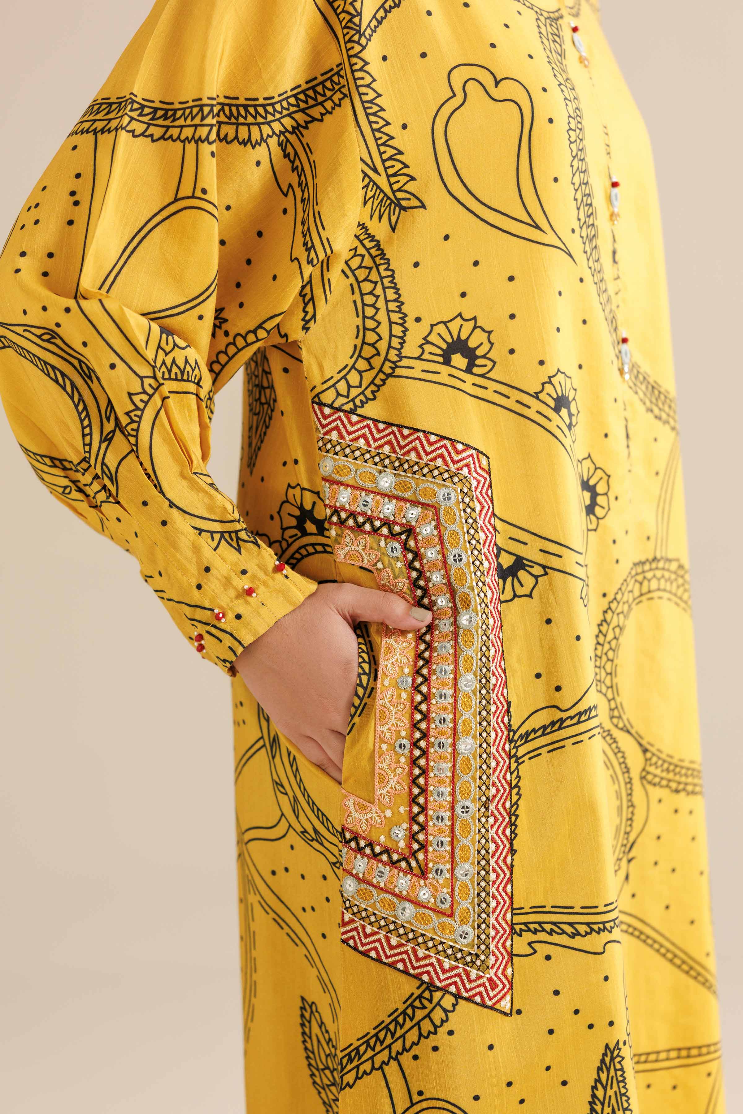 NishatUK - Yellow Embroidered Silk 1-piece ready to wear Long Dress
