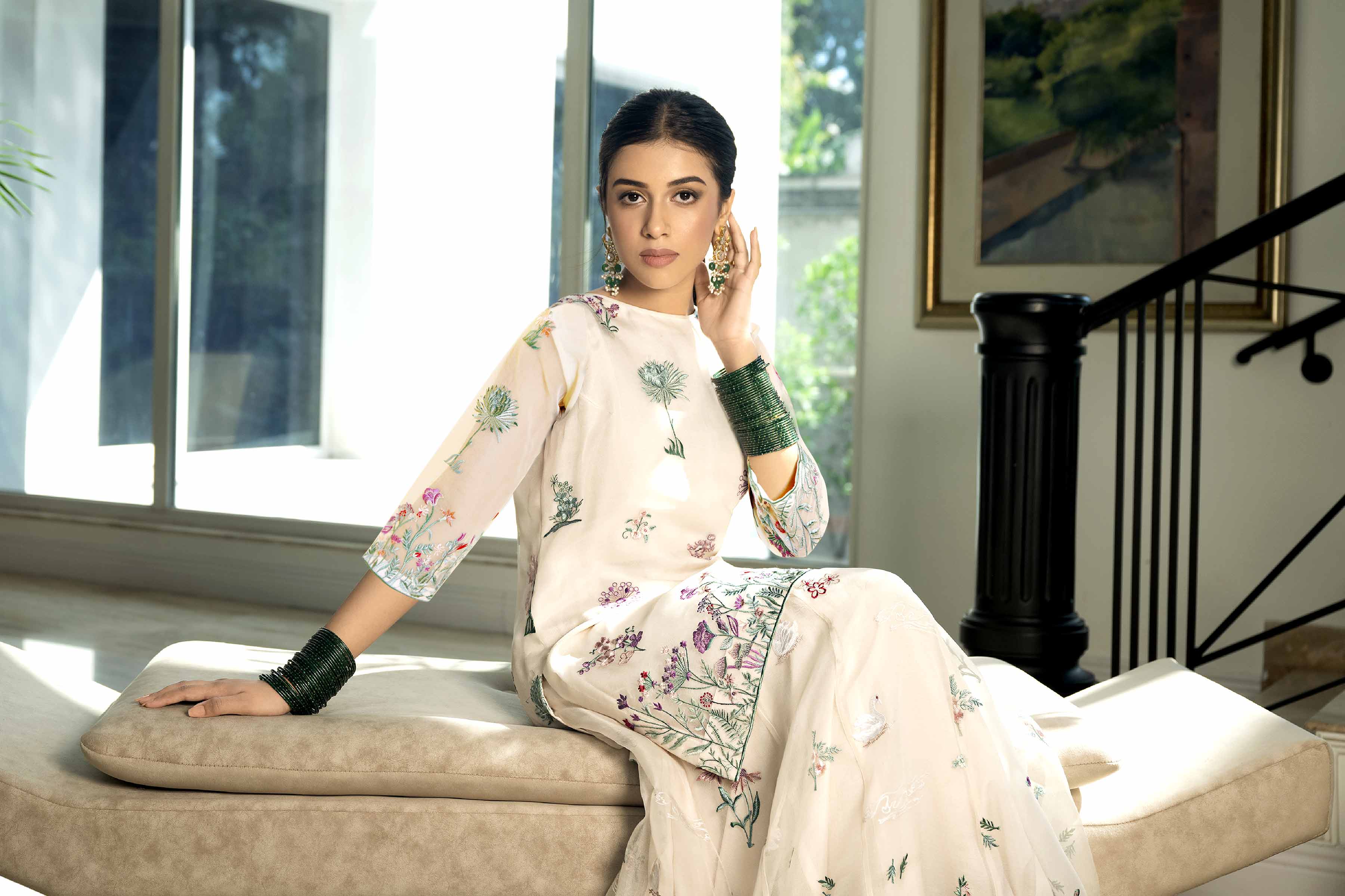 NishatUK - Off White Embroidered Organza &Chiffon 2-piece ready to wear Dress
