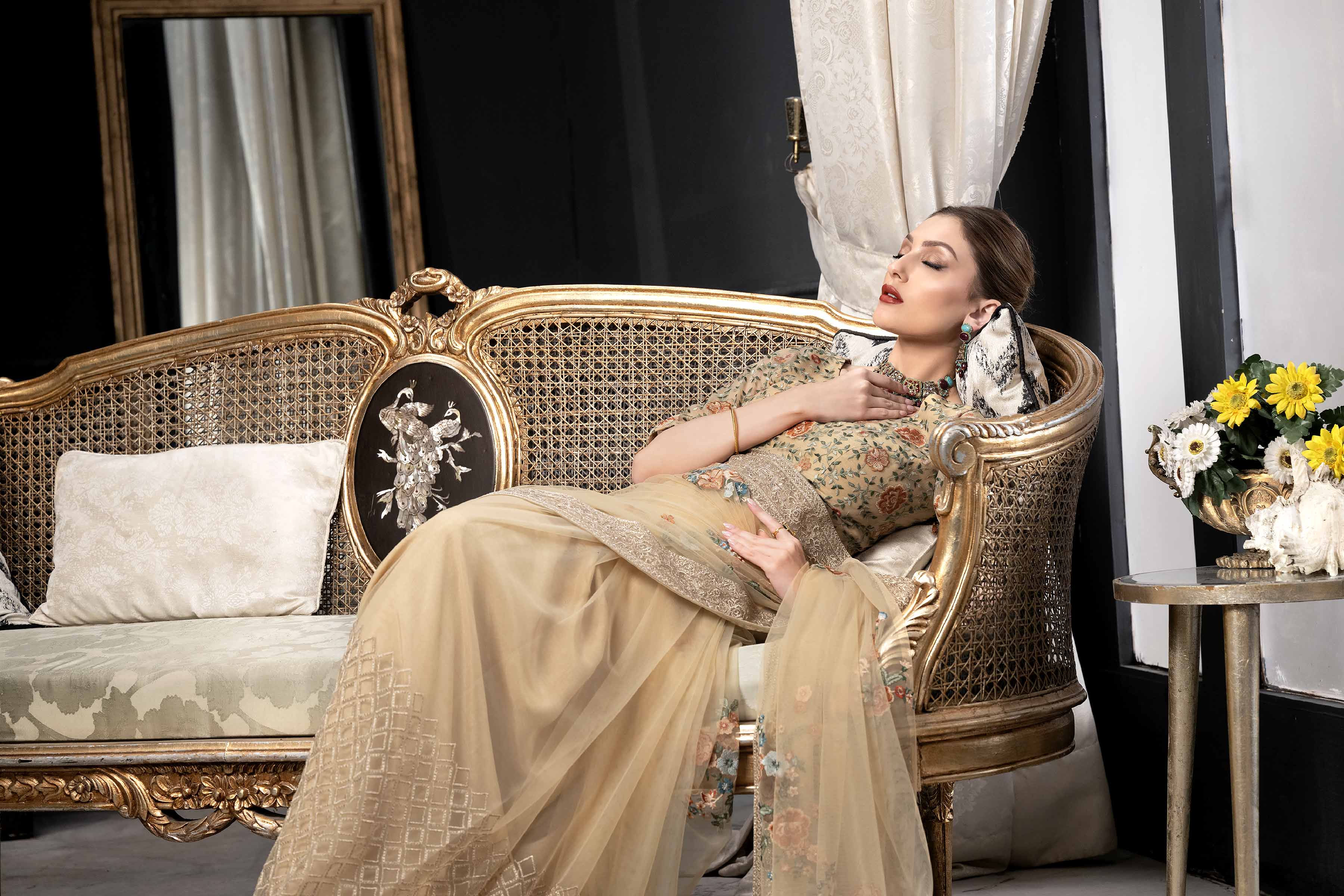 NishatUK - Brown Embroidered Silk 1-piece ready to wear Saree