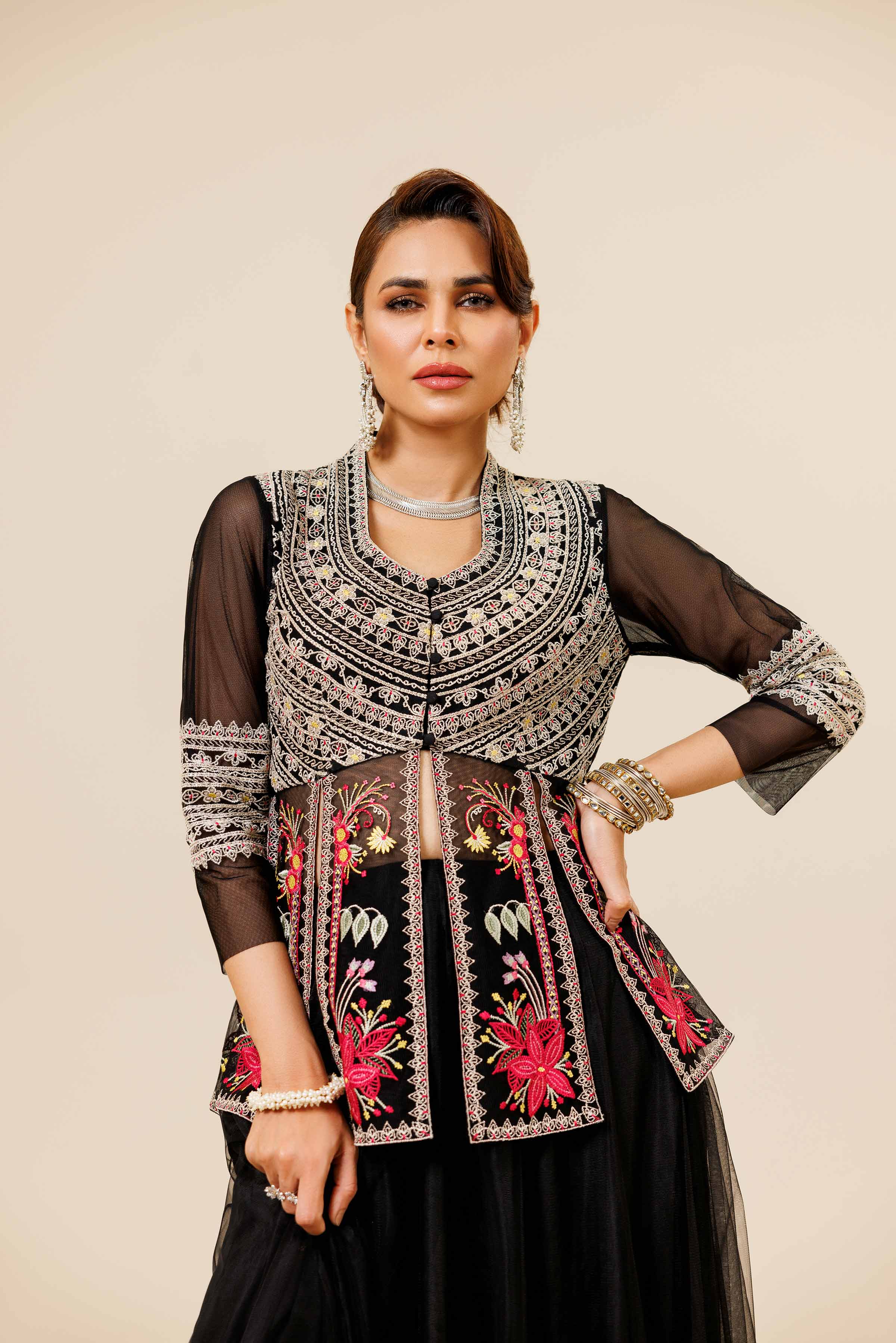NishatUK - Brown Embroidered Silk 2-piece ready to wear Dress