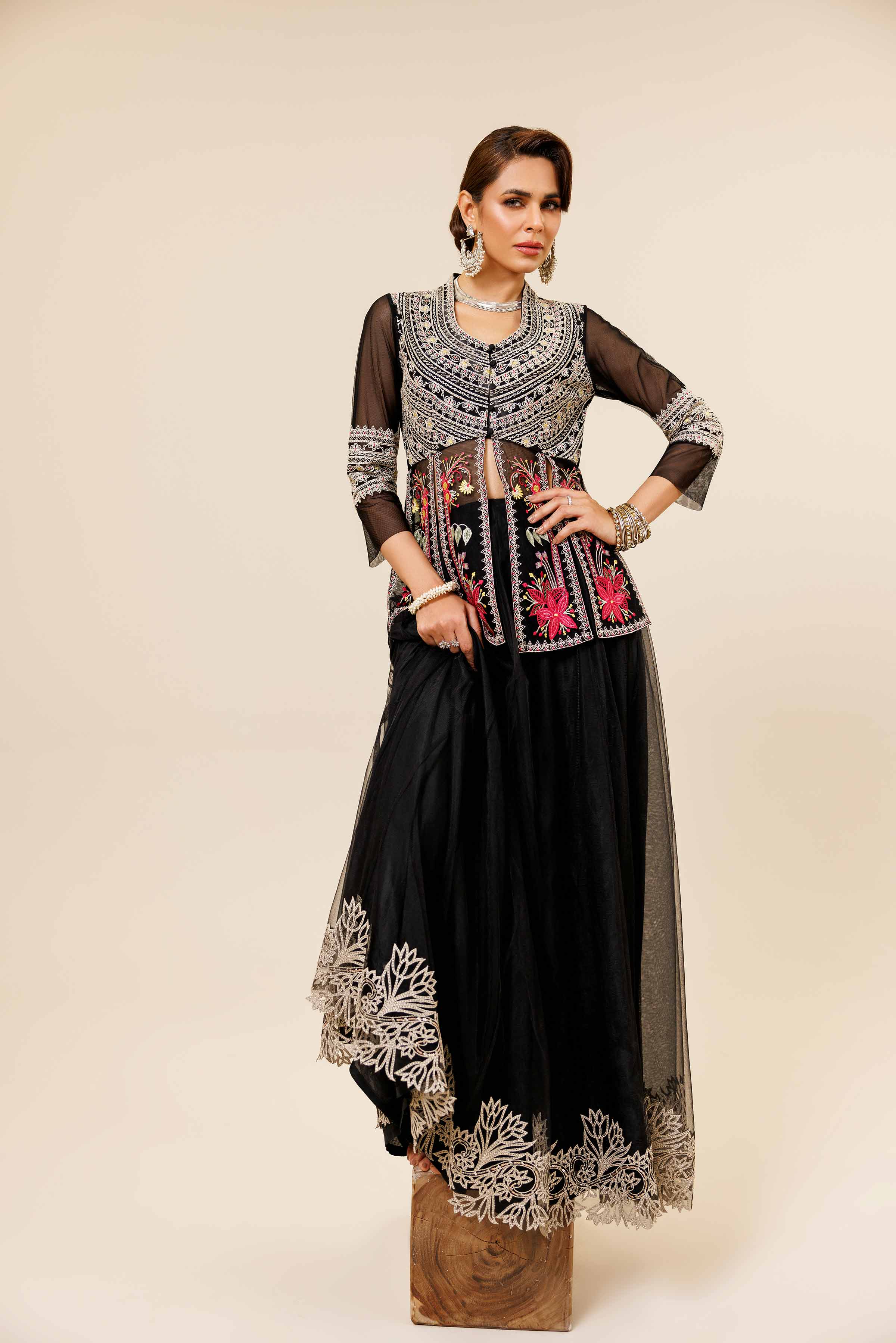 NishatUK - Brown Embroidered Silk 2-piece ready to wear Dress