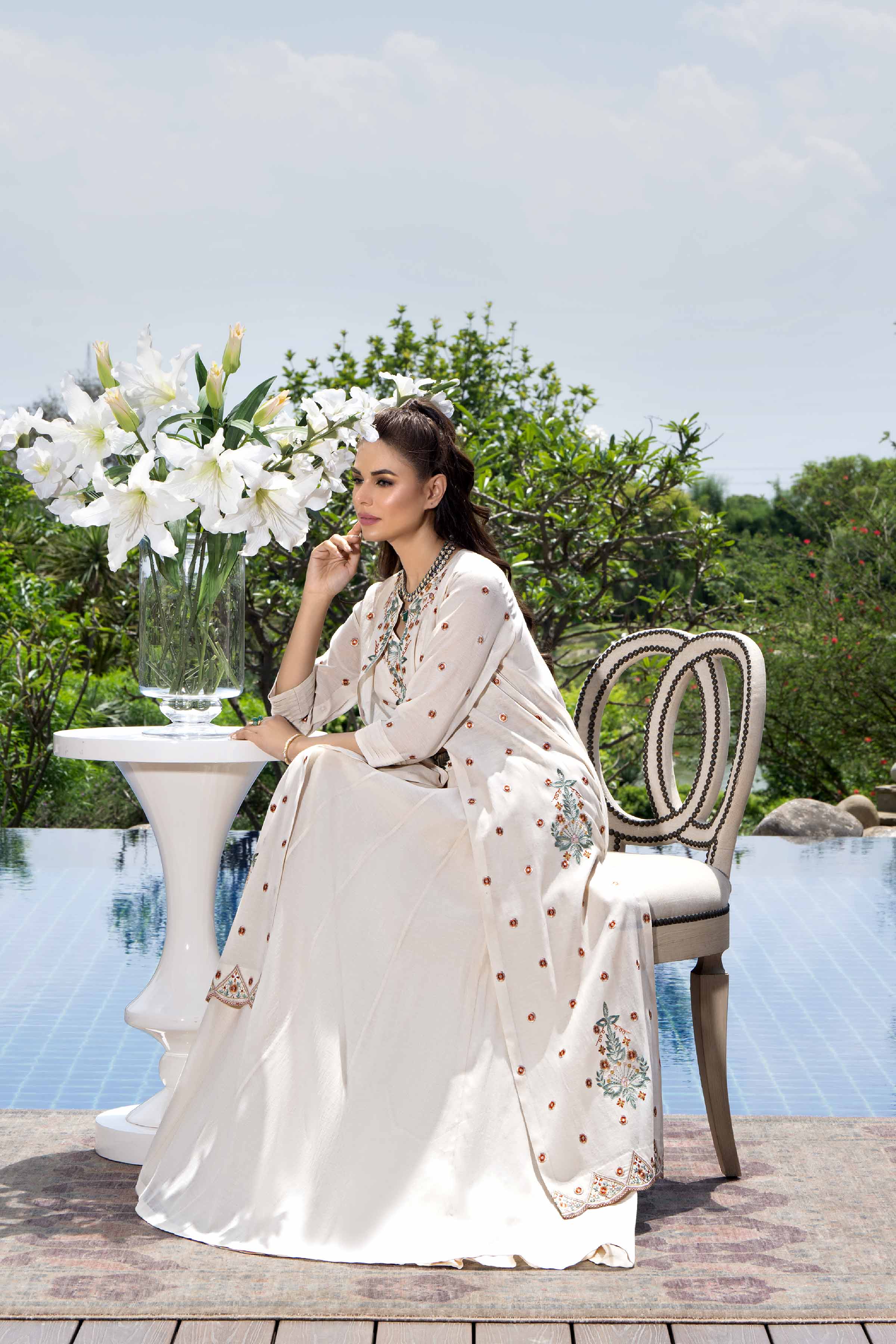 NishatUK - Brown Embroidered Lawn 3-piece ready to wear Suit