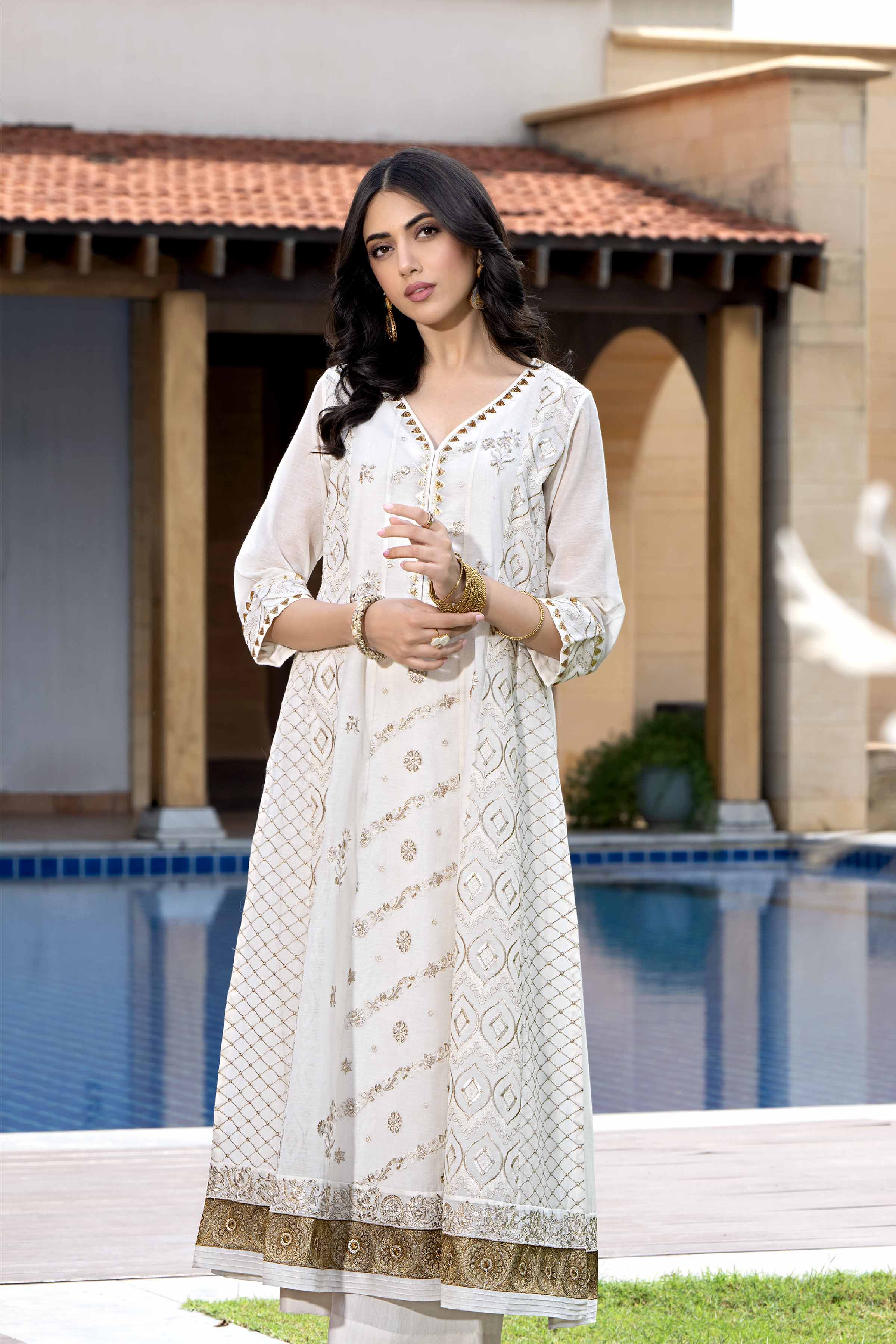 NishatUK - Brown Embroidered Lawn 3-piece ready to wear Suit