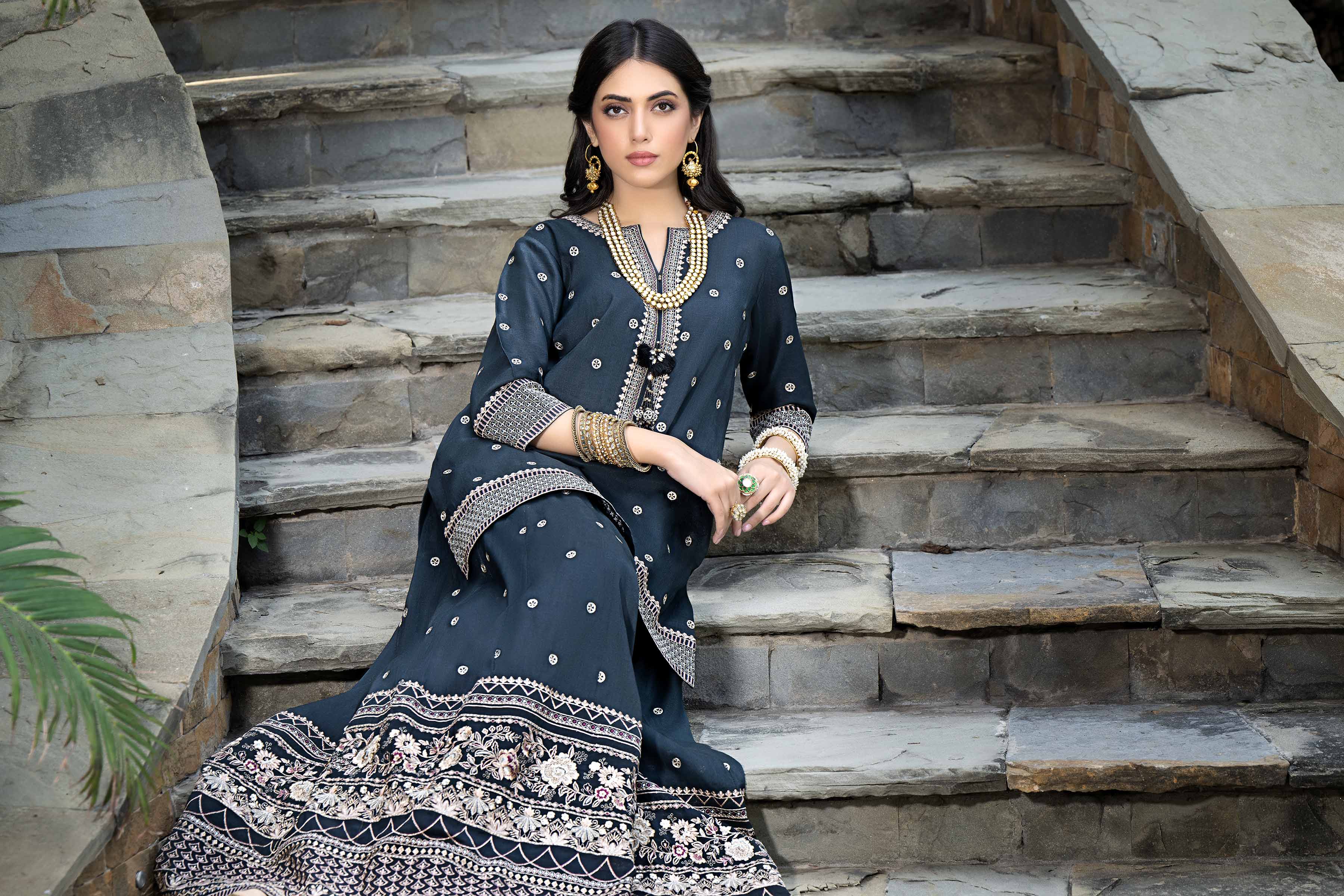 NishatUK - Brown Embroidered Lawn 2-piece ready to wear Dress