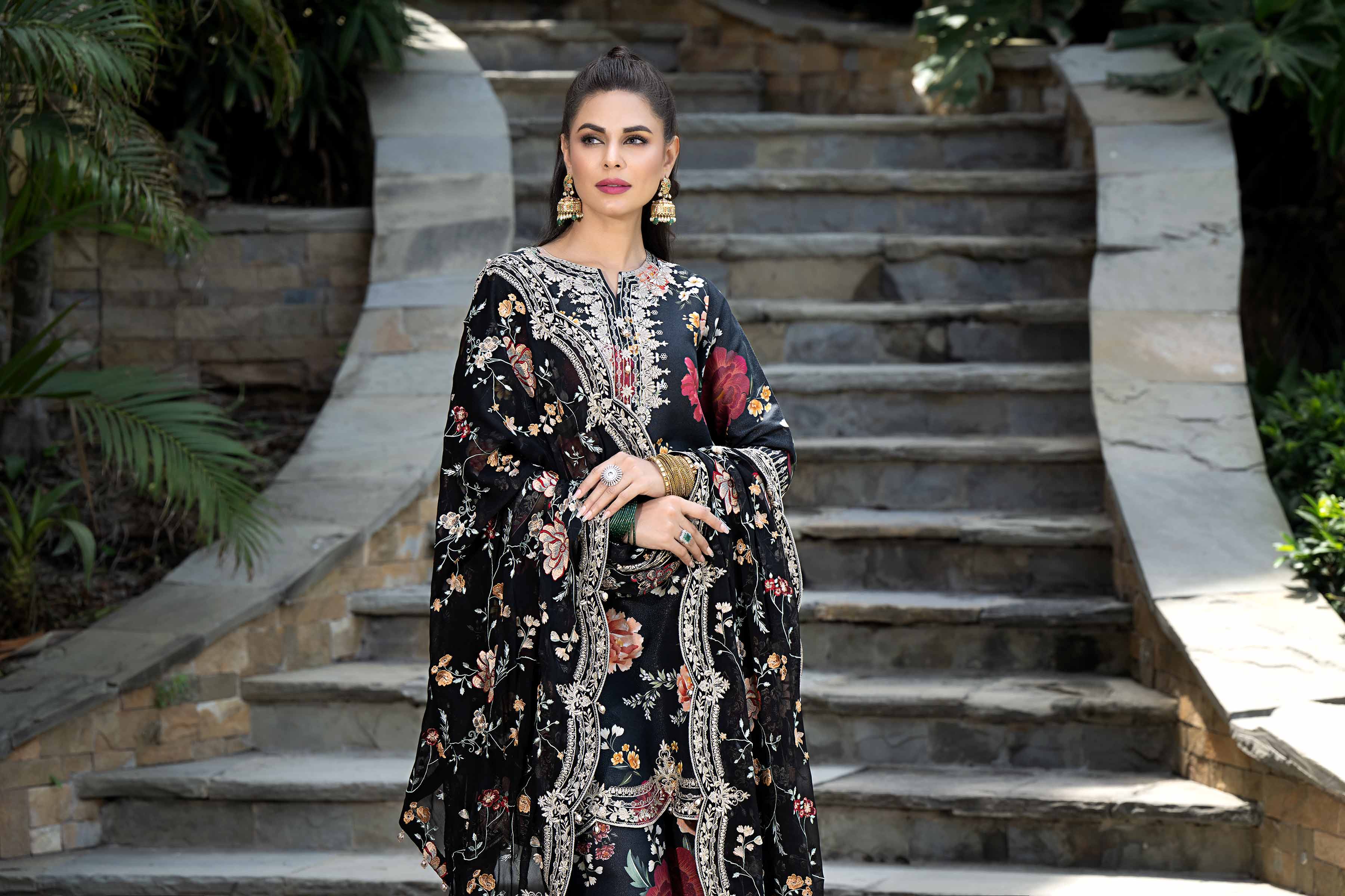 NishatUK - Brown Embroidered Voile 3-piece ready to wear Suit