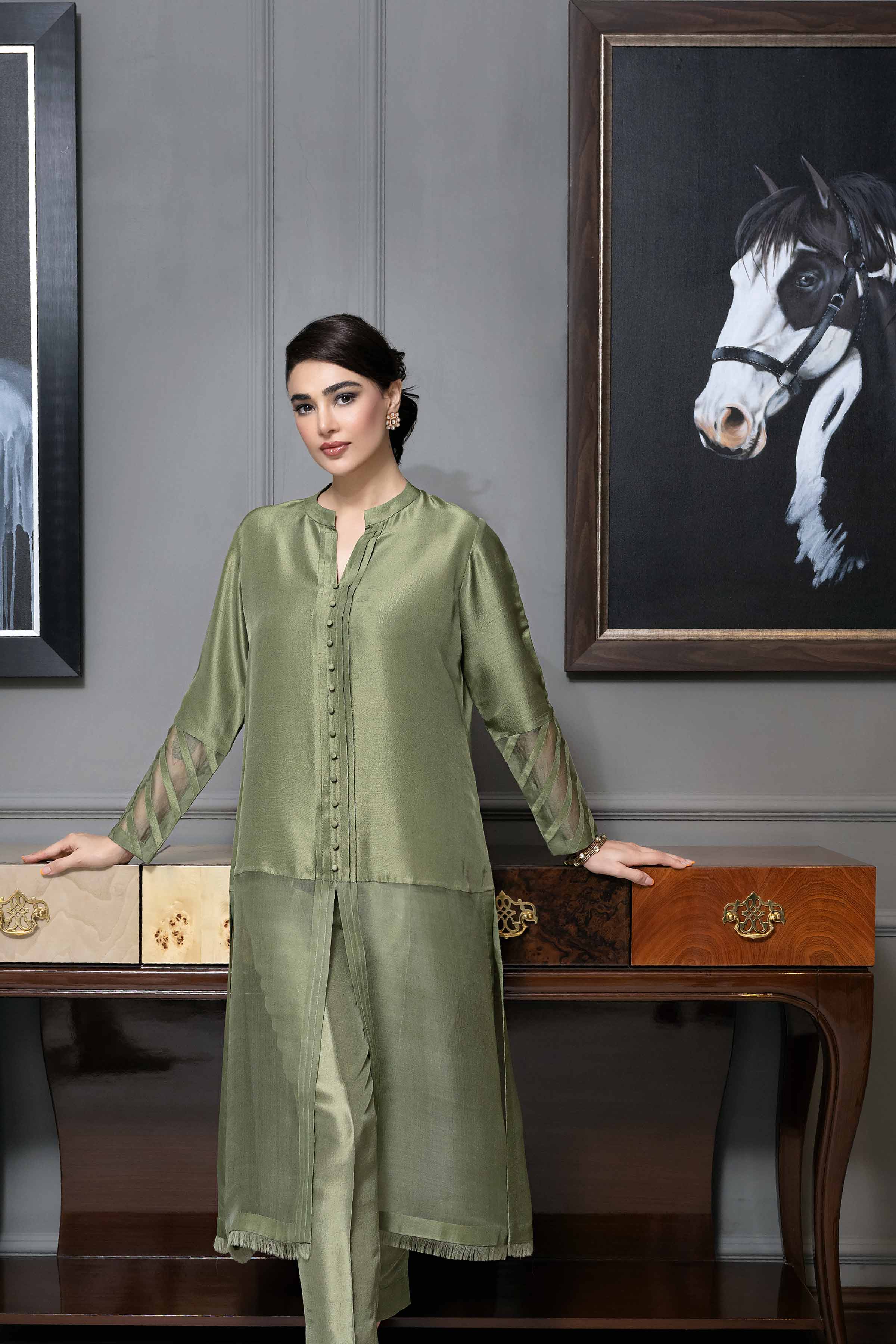 NishatUK - Brown Embroidered Silk 2-piece ready to wear Dress