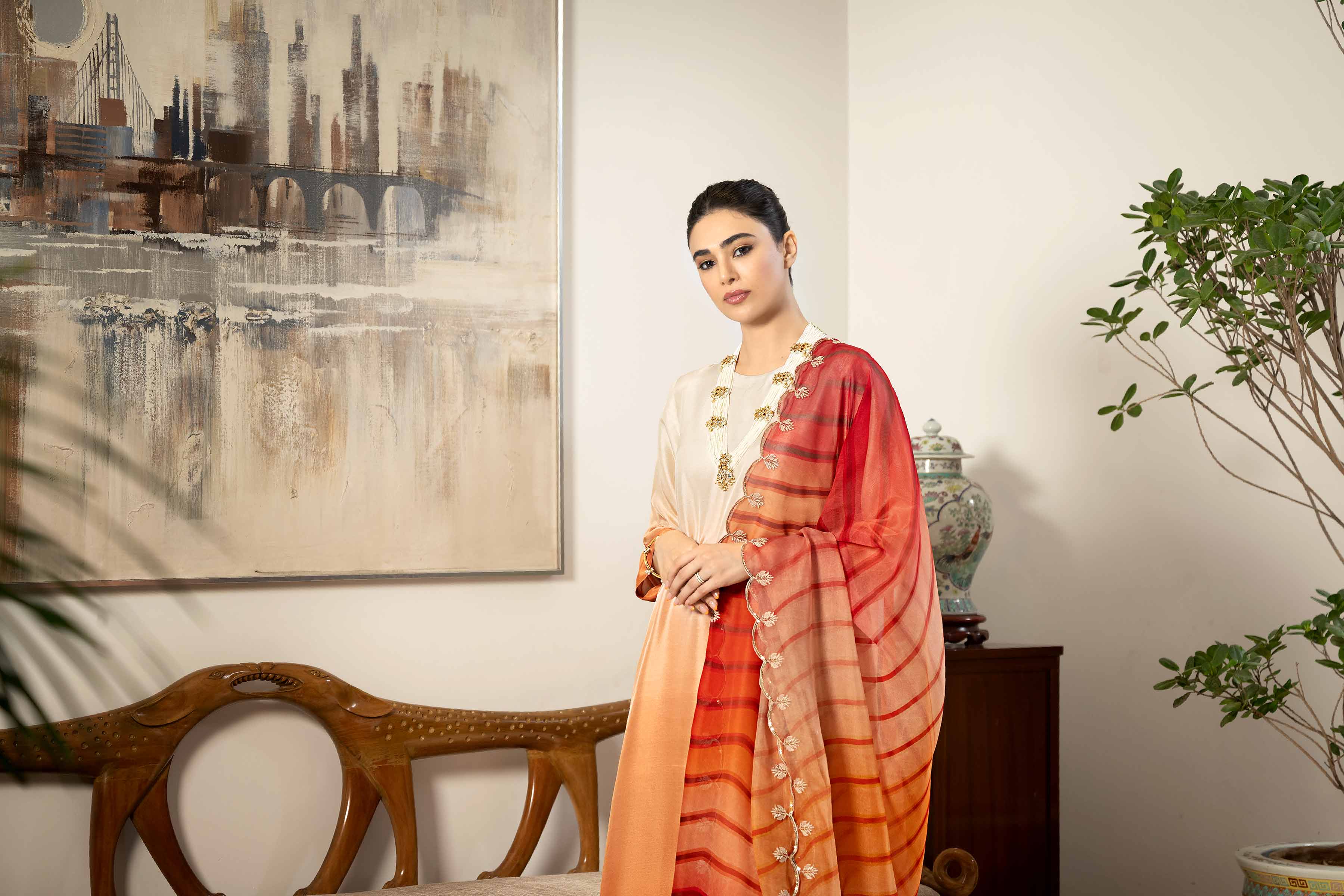 NishatUK - Brown Embroidered Silk 3-piece ready to wear Suit