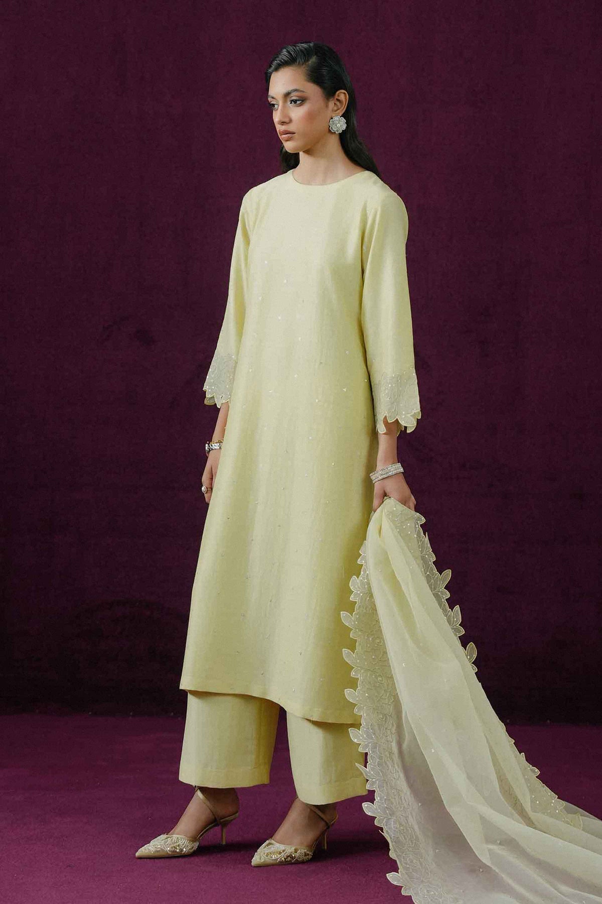 Nishat UK - Yellow Embroidered Silk 3 Pieces ready to wear Suit