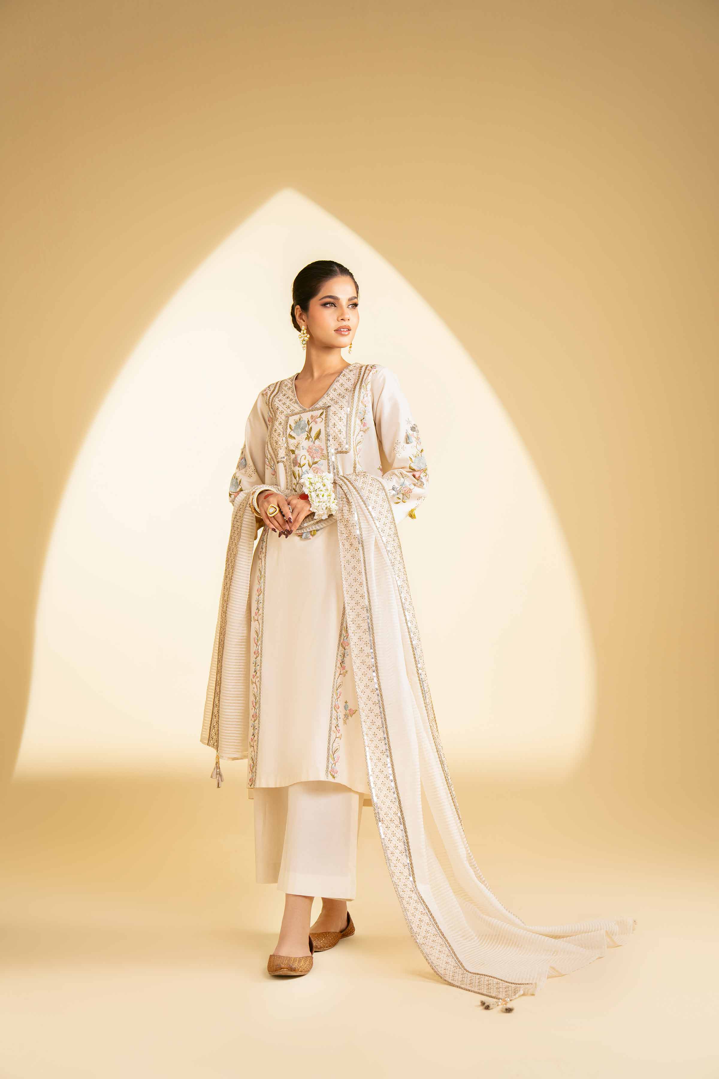 NishatUK - Beige Embroidered Cambric 3-piece ready to wear Suit