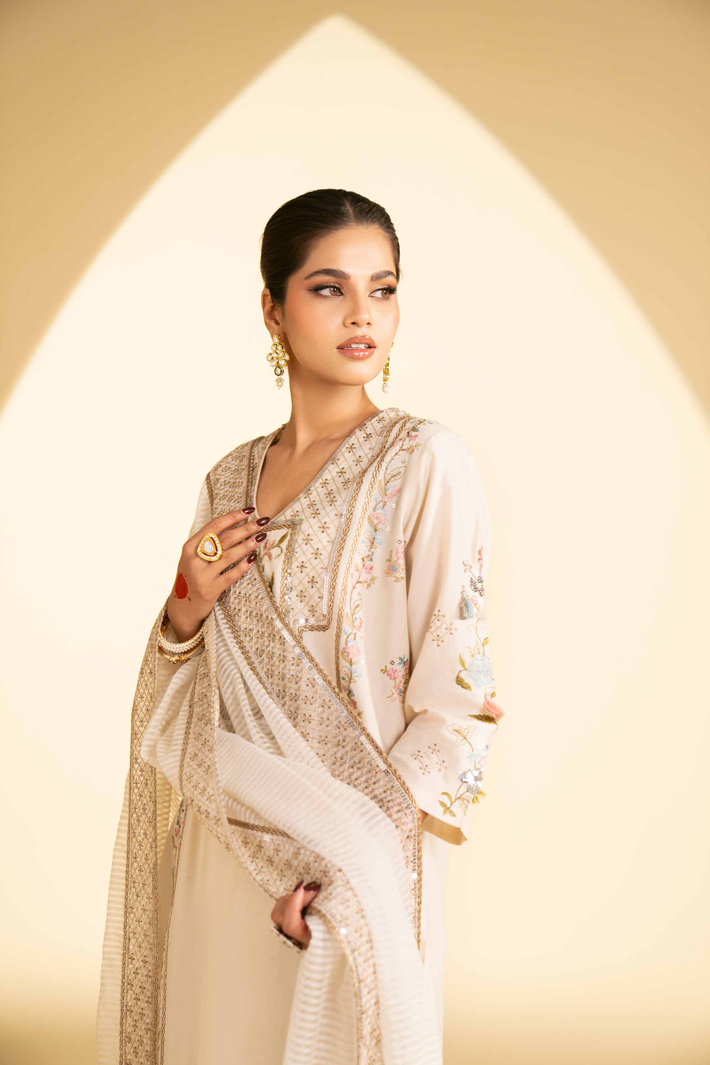 NishatUK - Beige Embroidered Cambric 3-piece ready to wear Suit