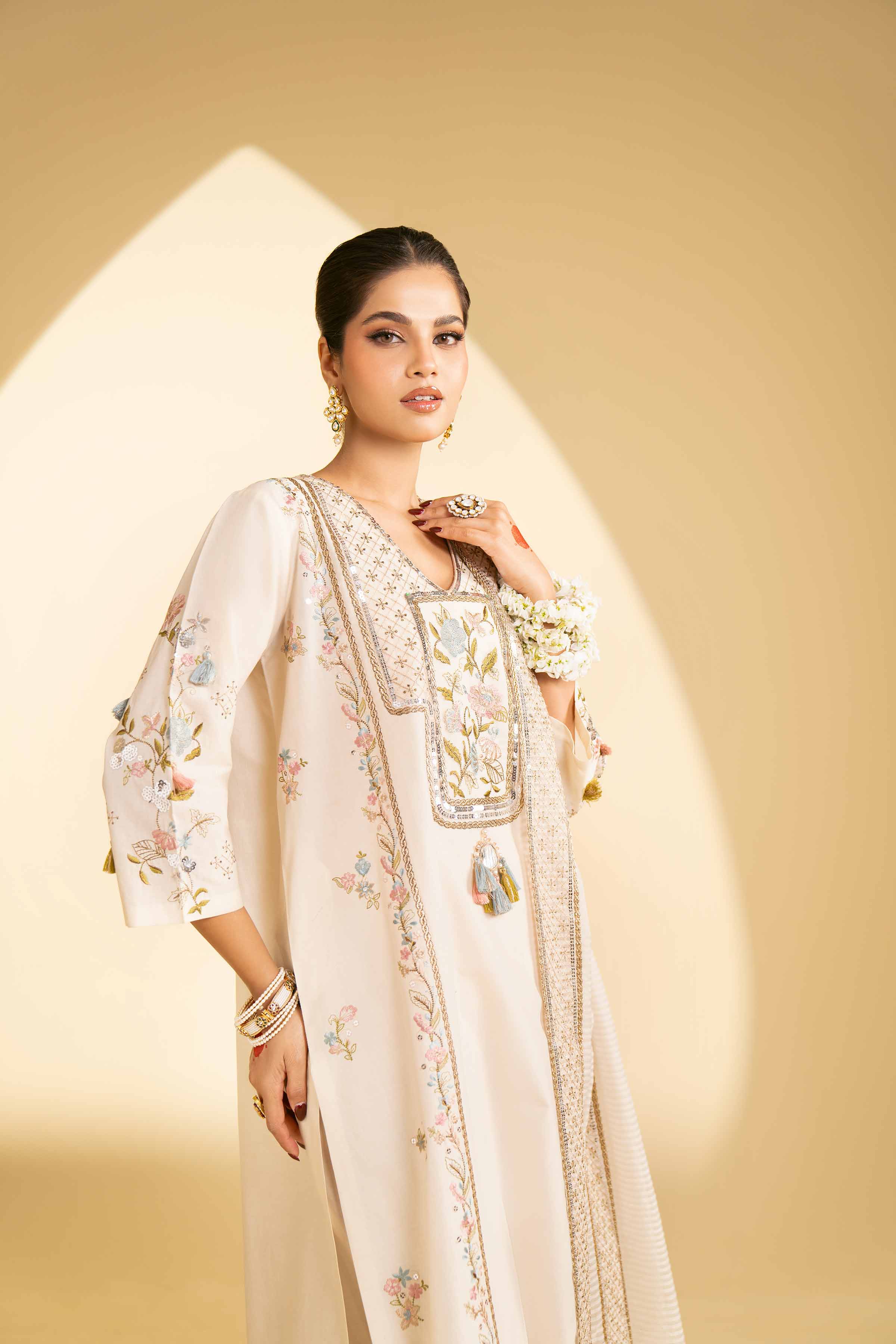 NishatUK - Beige Embroidered Cambric 3-piece ready to wear Suit