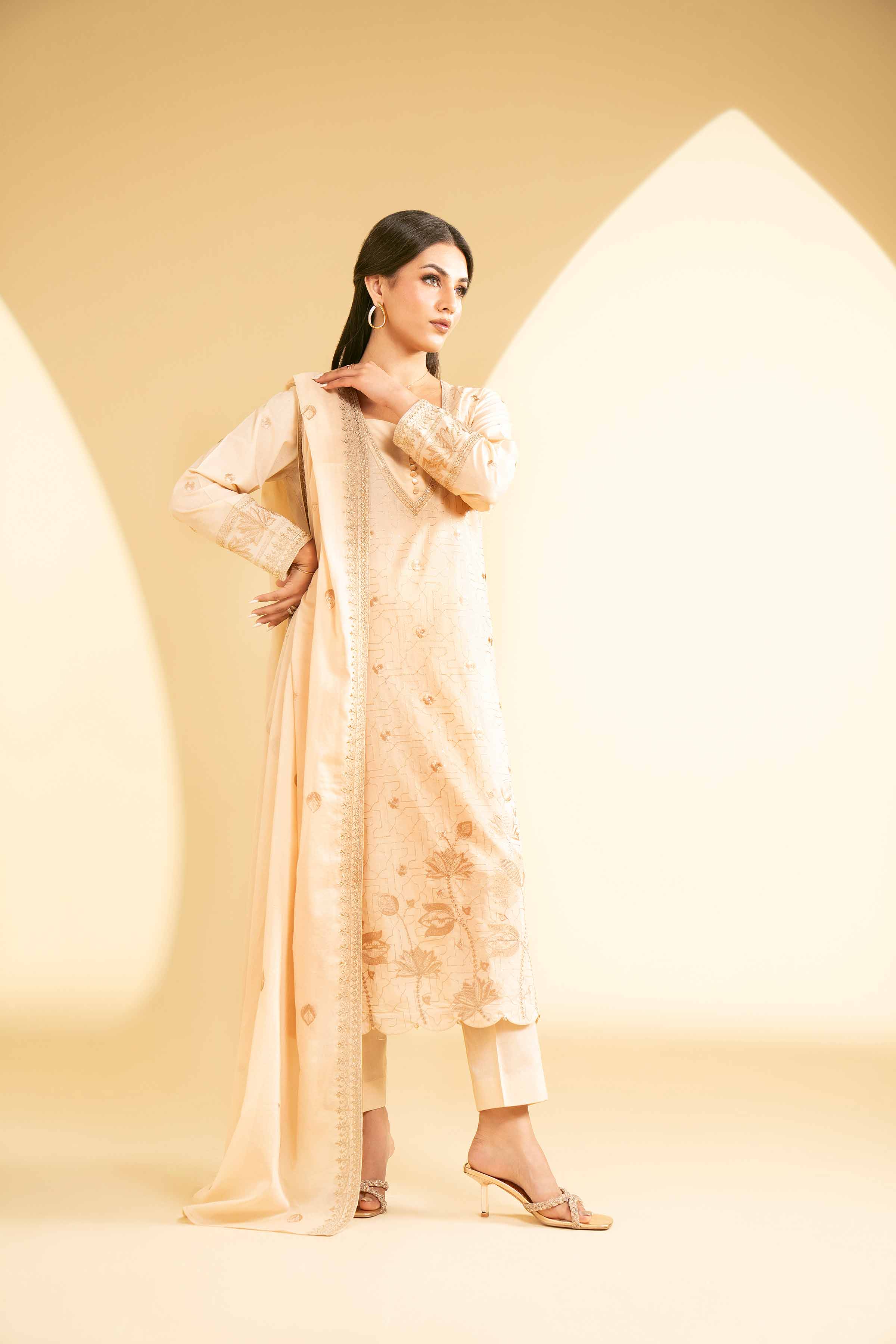 NishatUK - Peach Embroidered Cambric 3-piece ready to wear Suit