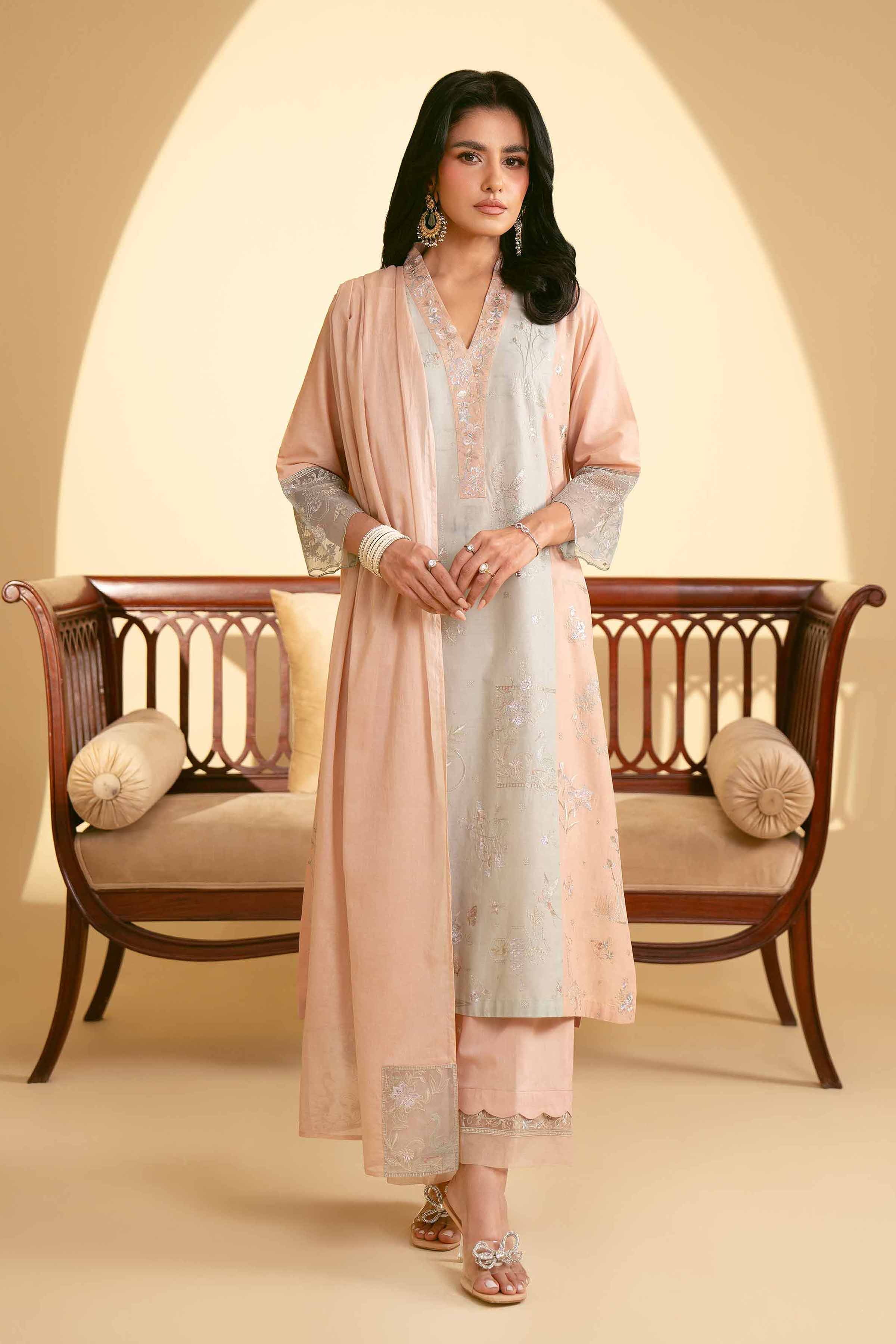 NishatUK - Peach Embroidered Cambric 3-piece ready to wear Suit