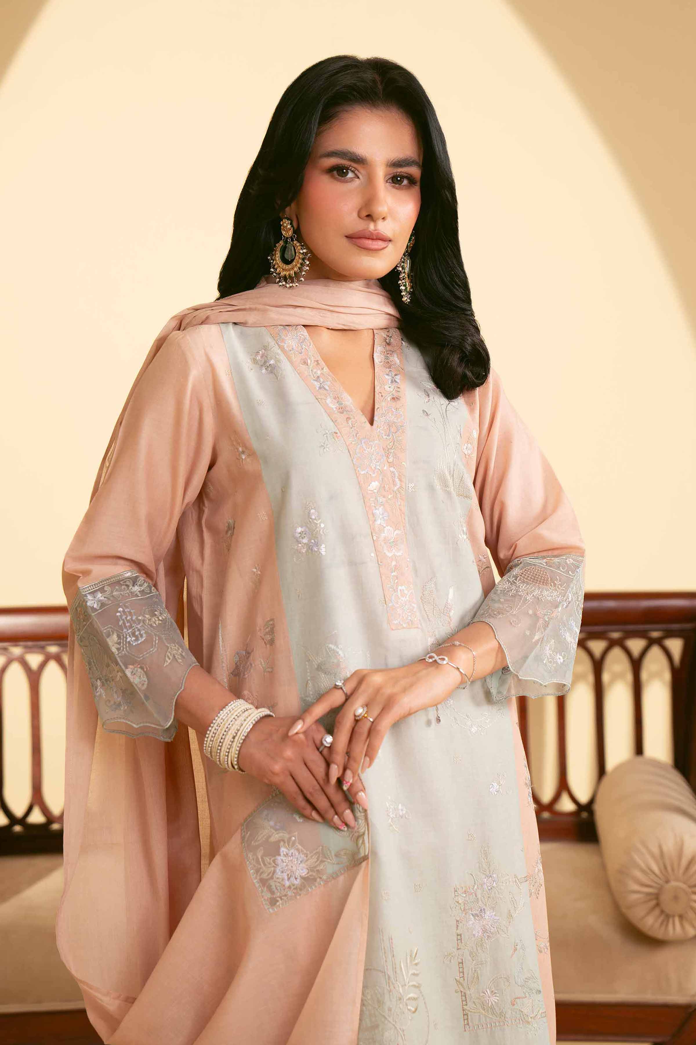NishatUK - Peach Embroidered Cambric 3-piece ready to wear Suit
