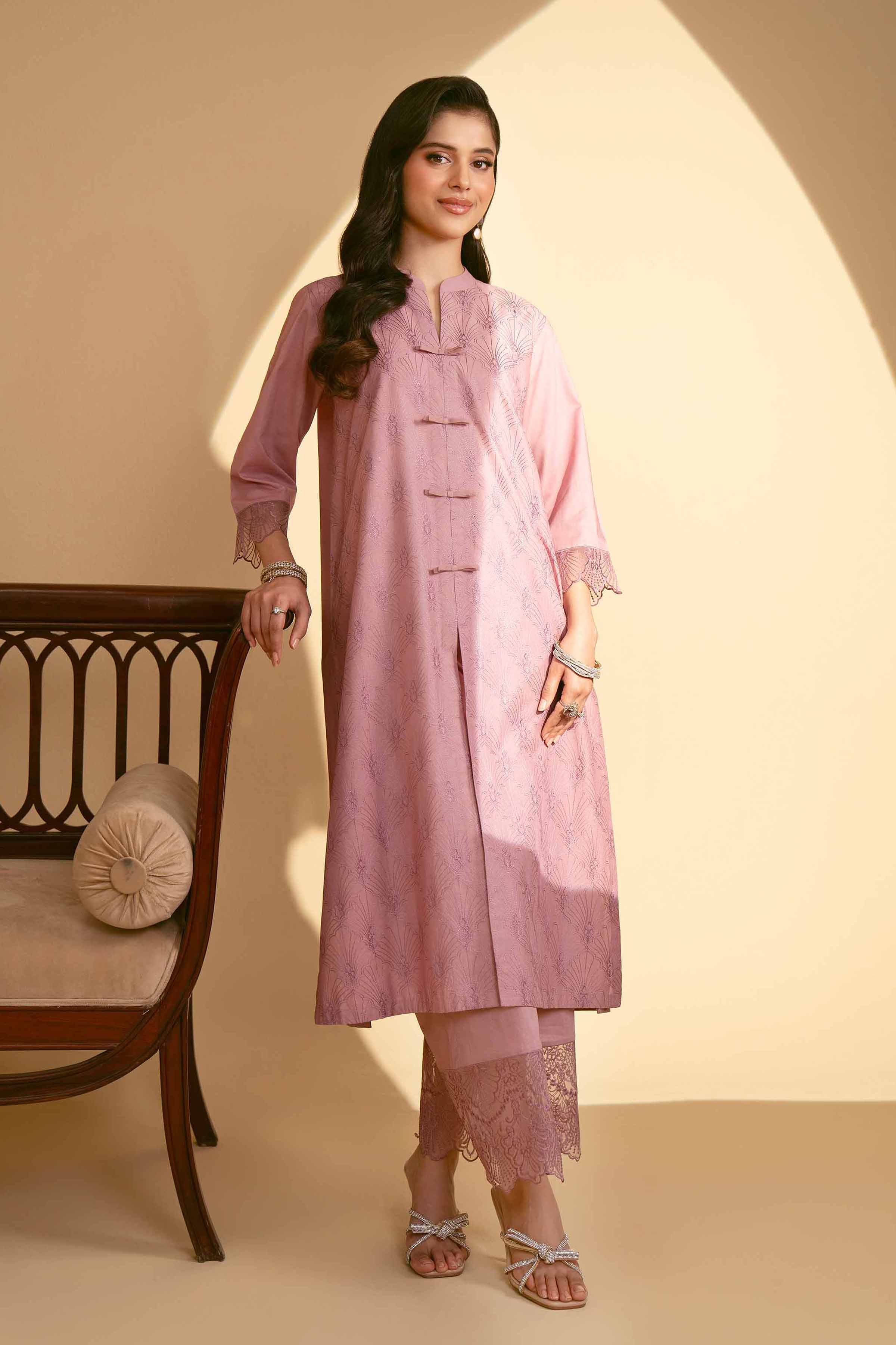 NishatUK - Purple Embroidered Cambric 2-piece ready to wear Luxury Dress