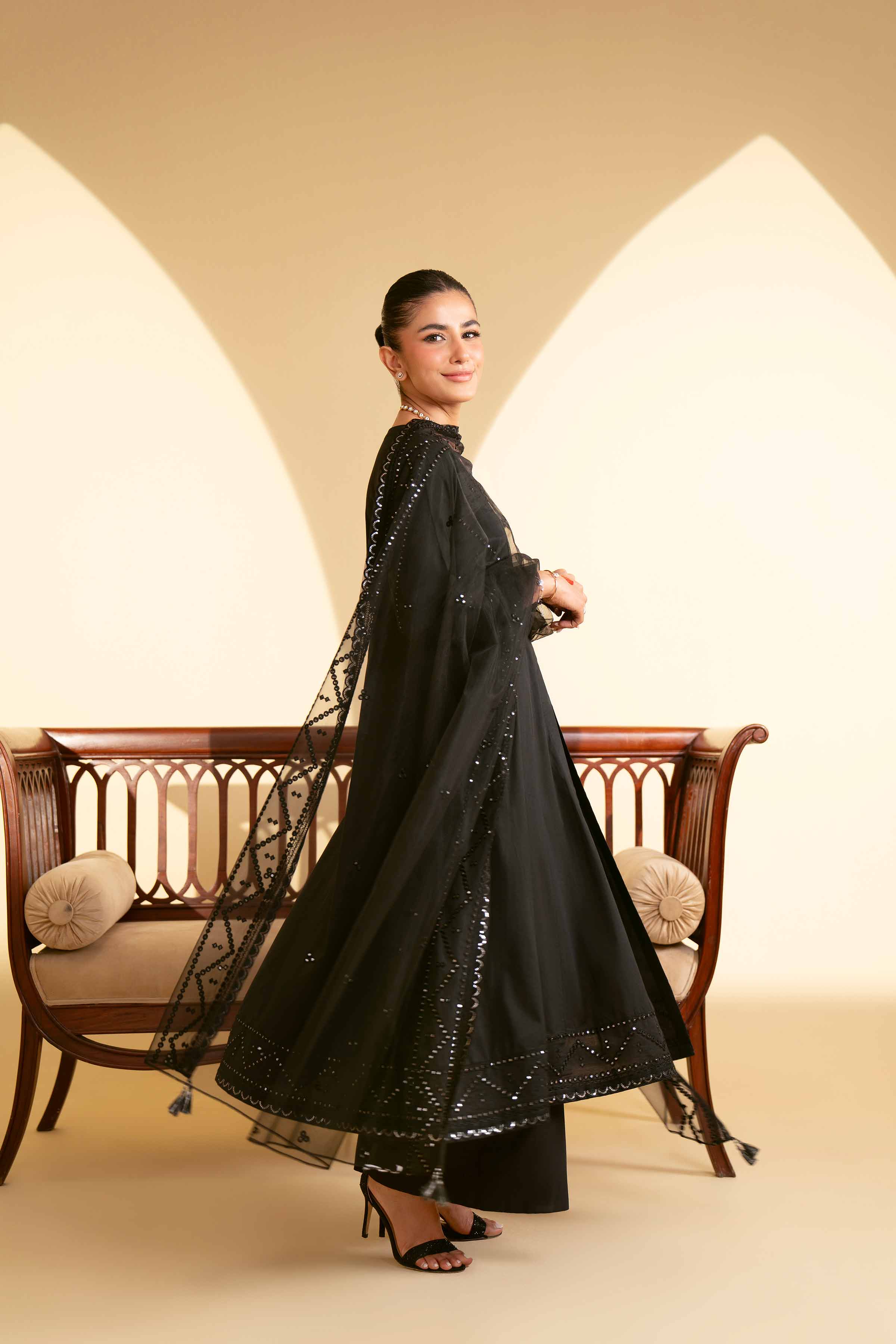NishatUK - Black Embroidered Cambric 3-piece ready to wear Suit