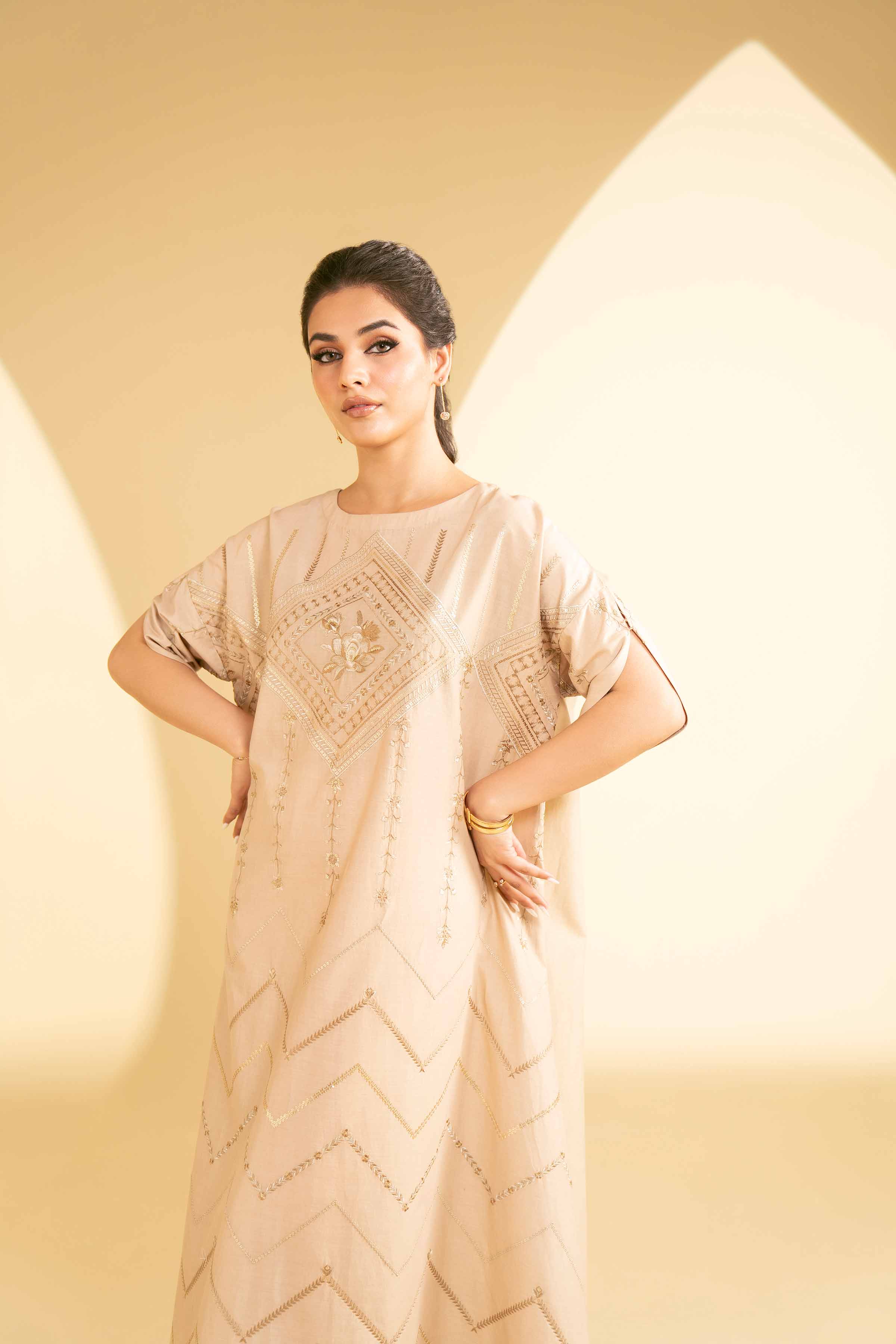 NishatUK - Beige Embroidered Cambric 1-piece ready to wear Shirt