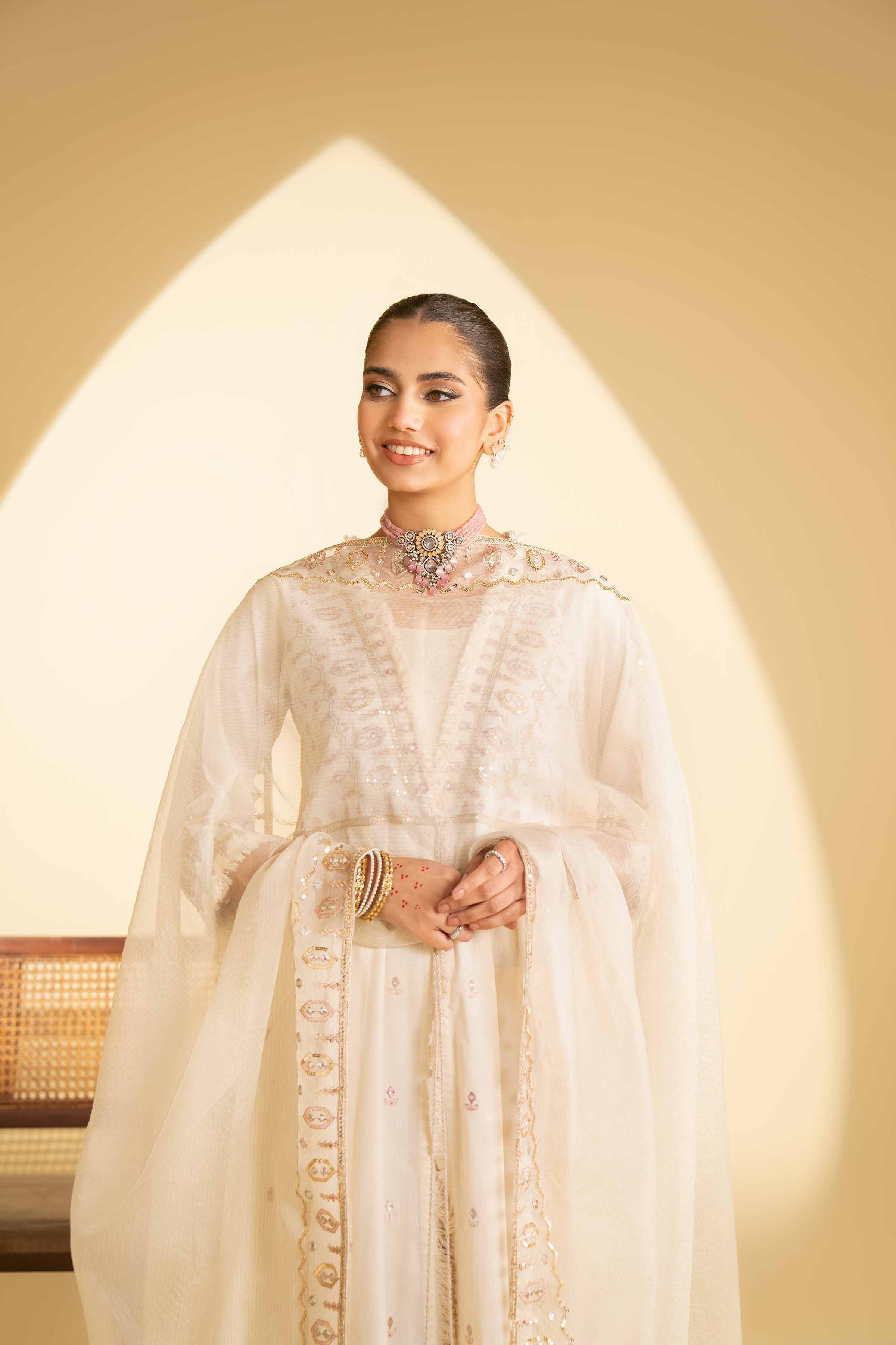 NishatUK - Beige Embroidered Cambric 3-piece ready to wear Suit