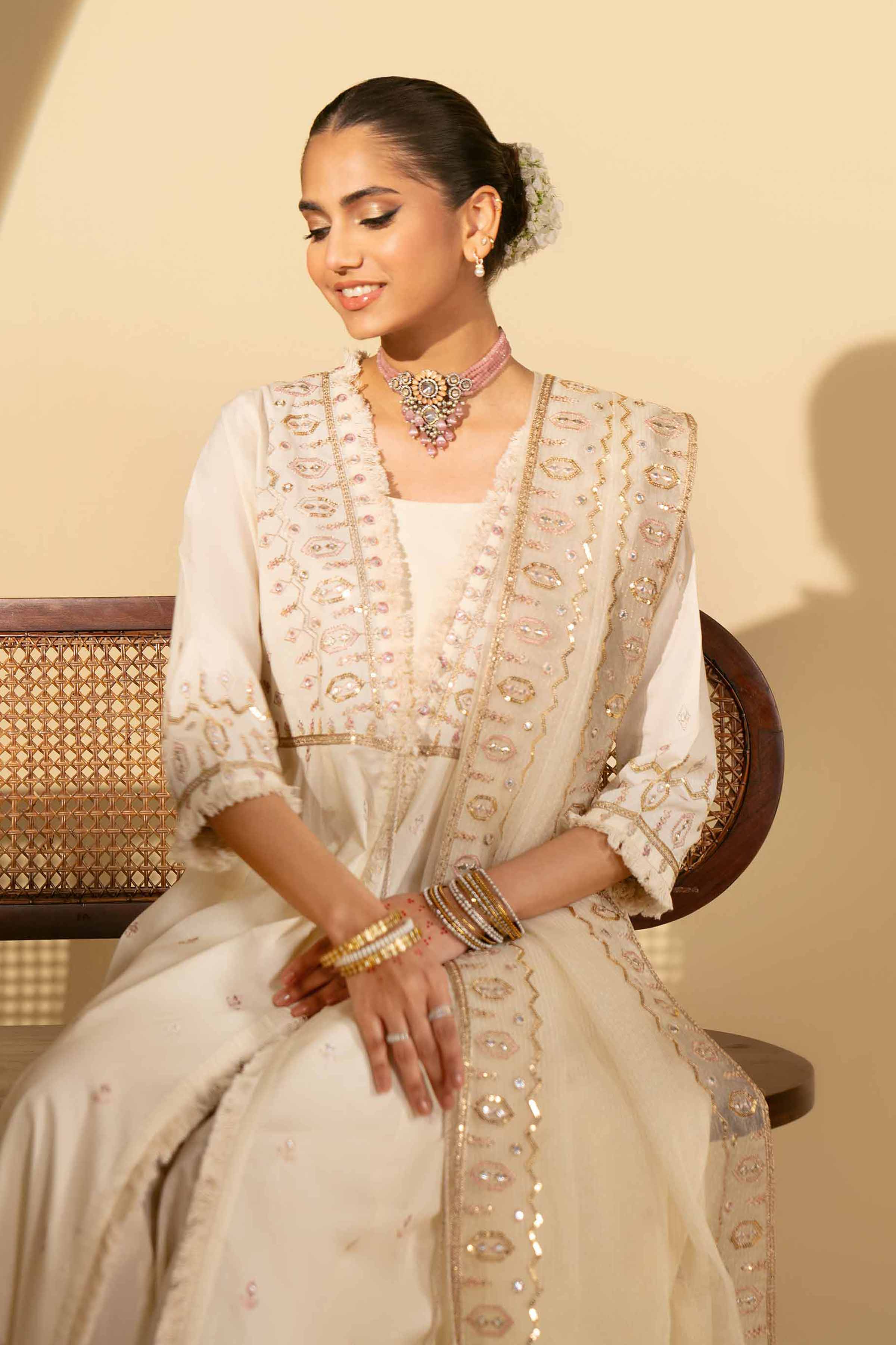NishatUK - Beige Embroidered Cambric 3-piece ready to wear Suit