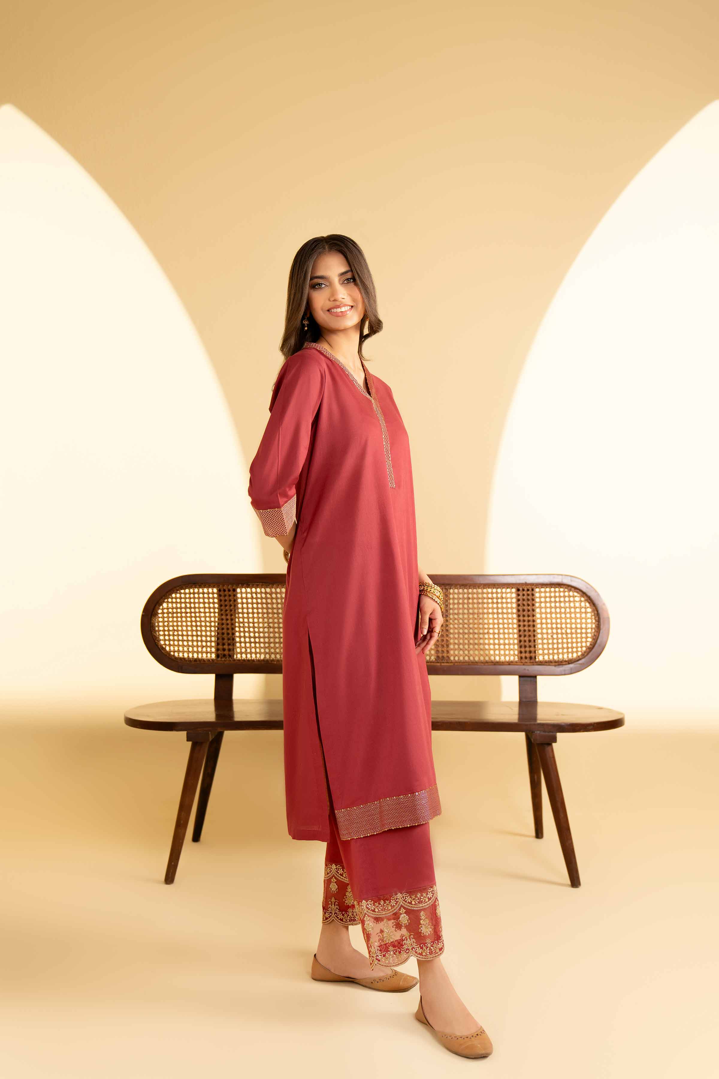 NishatUK - Maroon Embroidered Cambric 2-piece ready to wear Luxury Dress