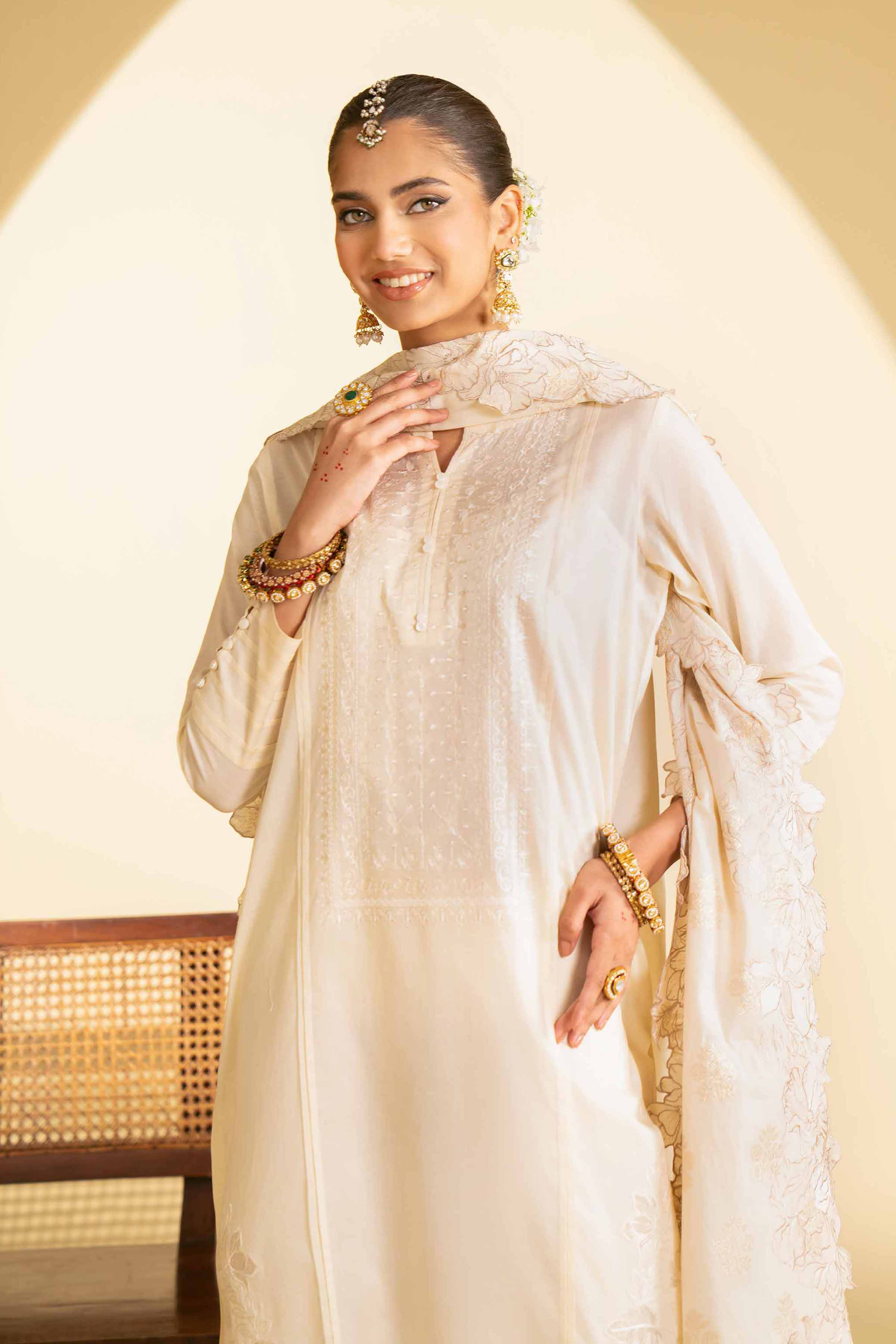 NishatUK - Beige Embroidered Lawn 3-piece ready to wear Suit