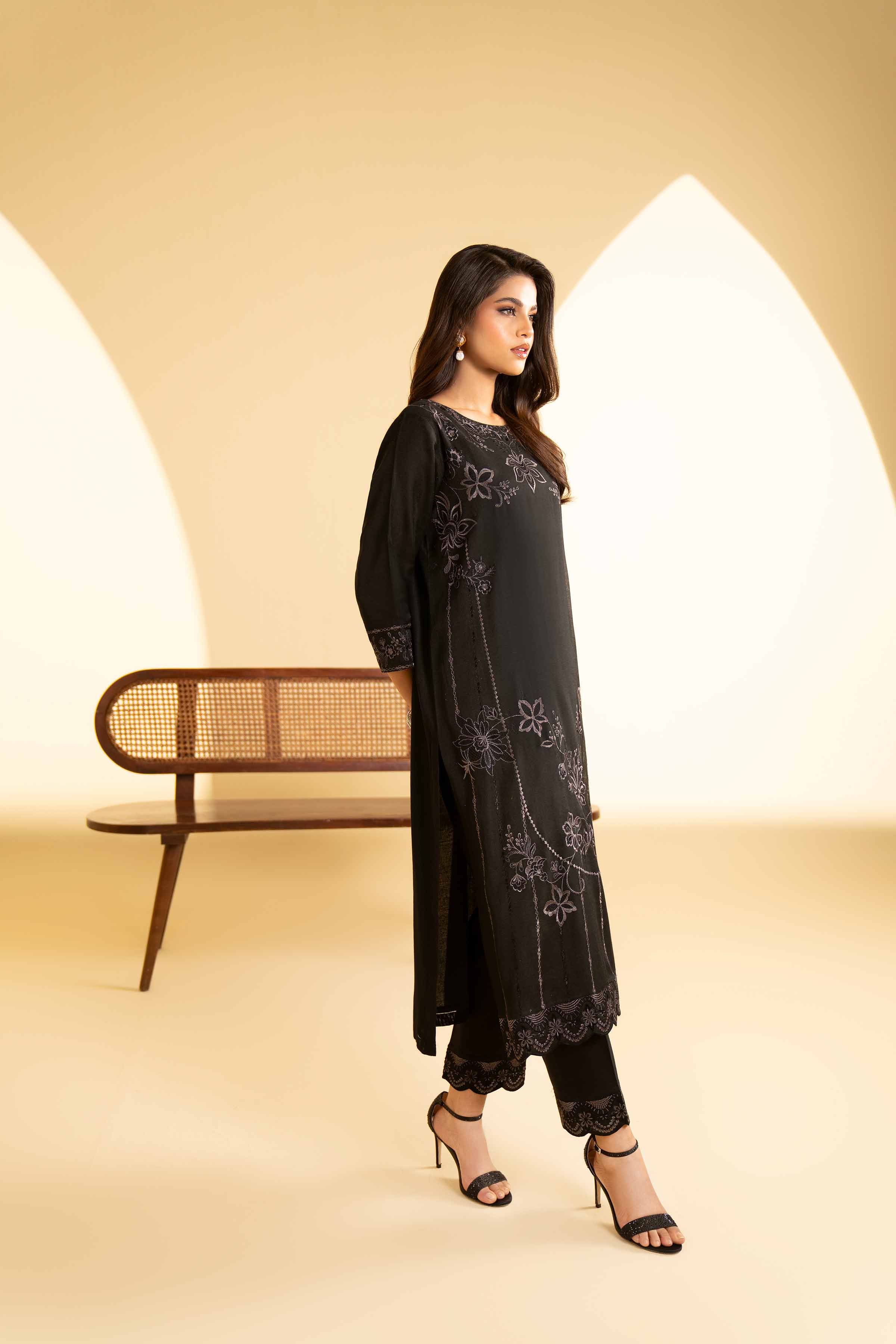 NishatUK - Black Embroidered Cotton 2-piece ready to wear Luxury Dress