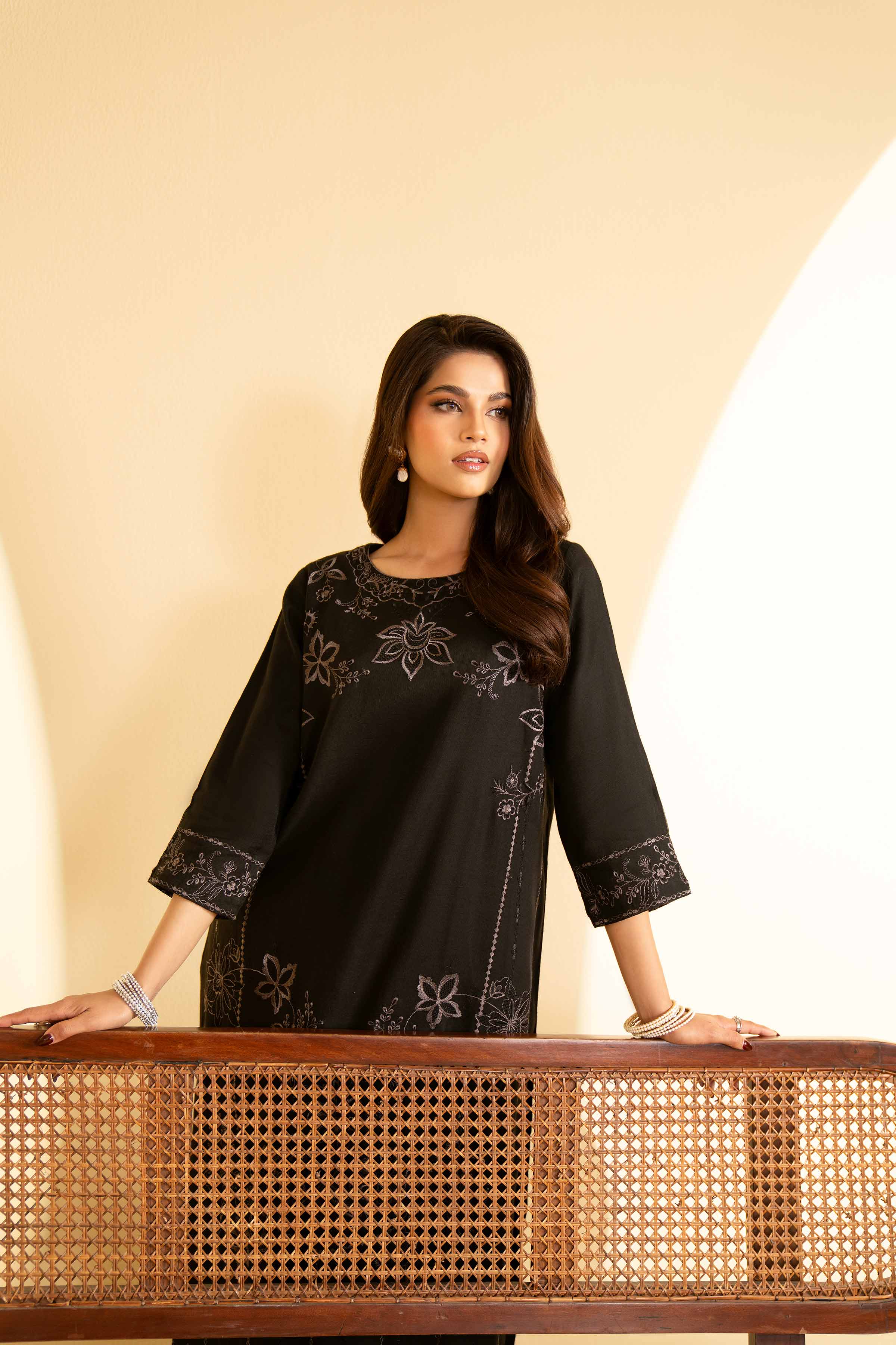 NishatUK - Black Embroidered Cotton 2-piece ready to wear Luxury Dress