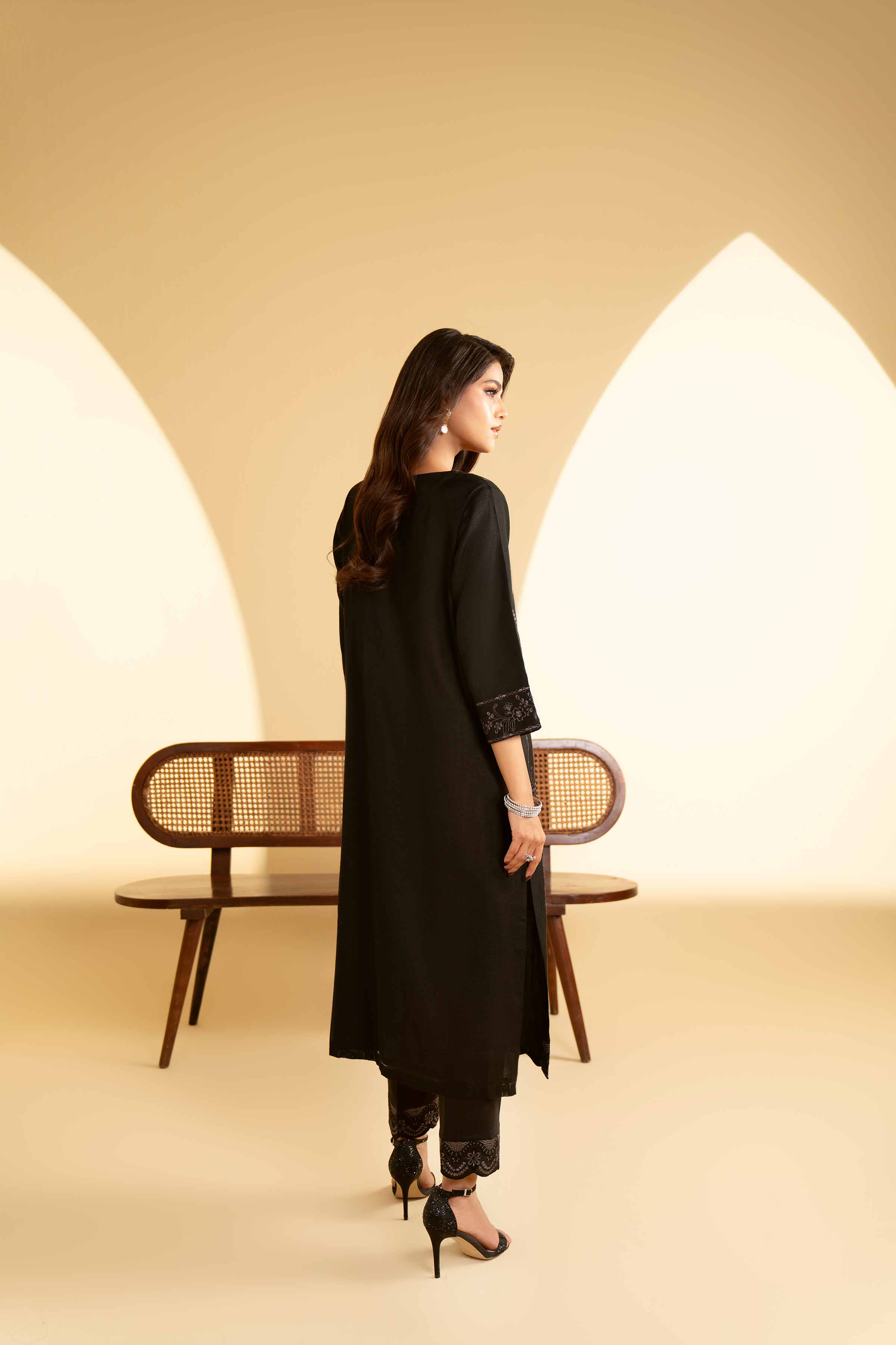 NishatUK - Black Embroidered Cotton 2-piece ready to wear Luxury Dress