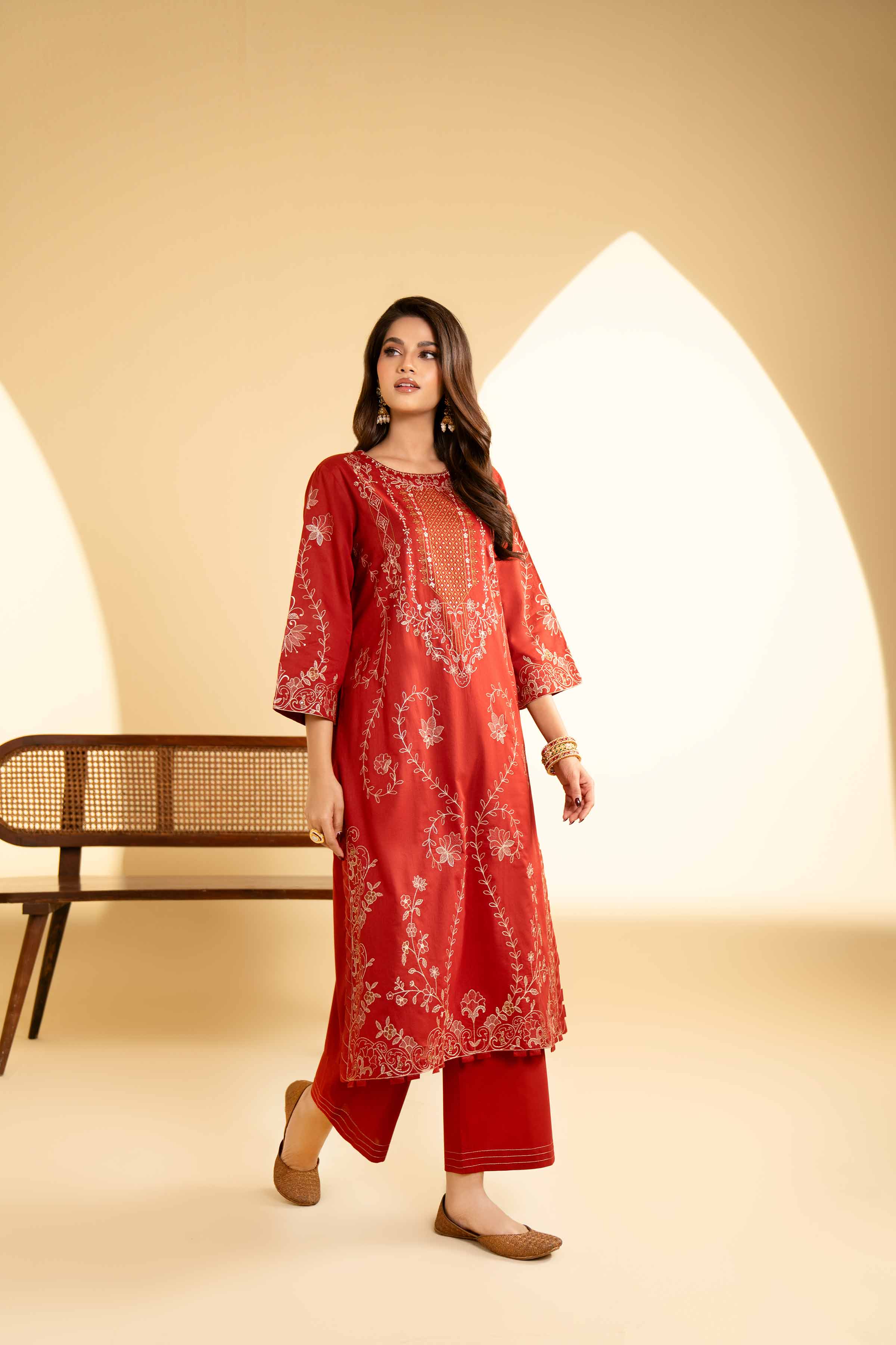 NishatUK - Red Embroidered Lawn 2-piece ready to wear Luxury Dress