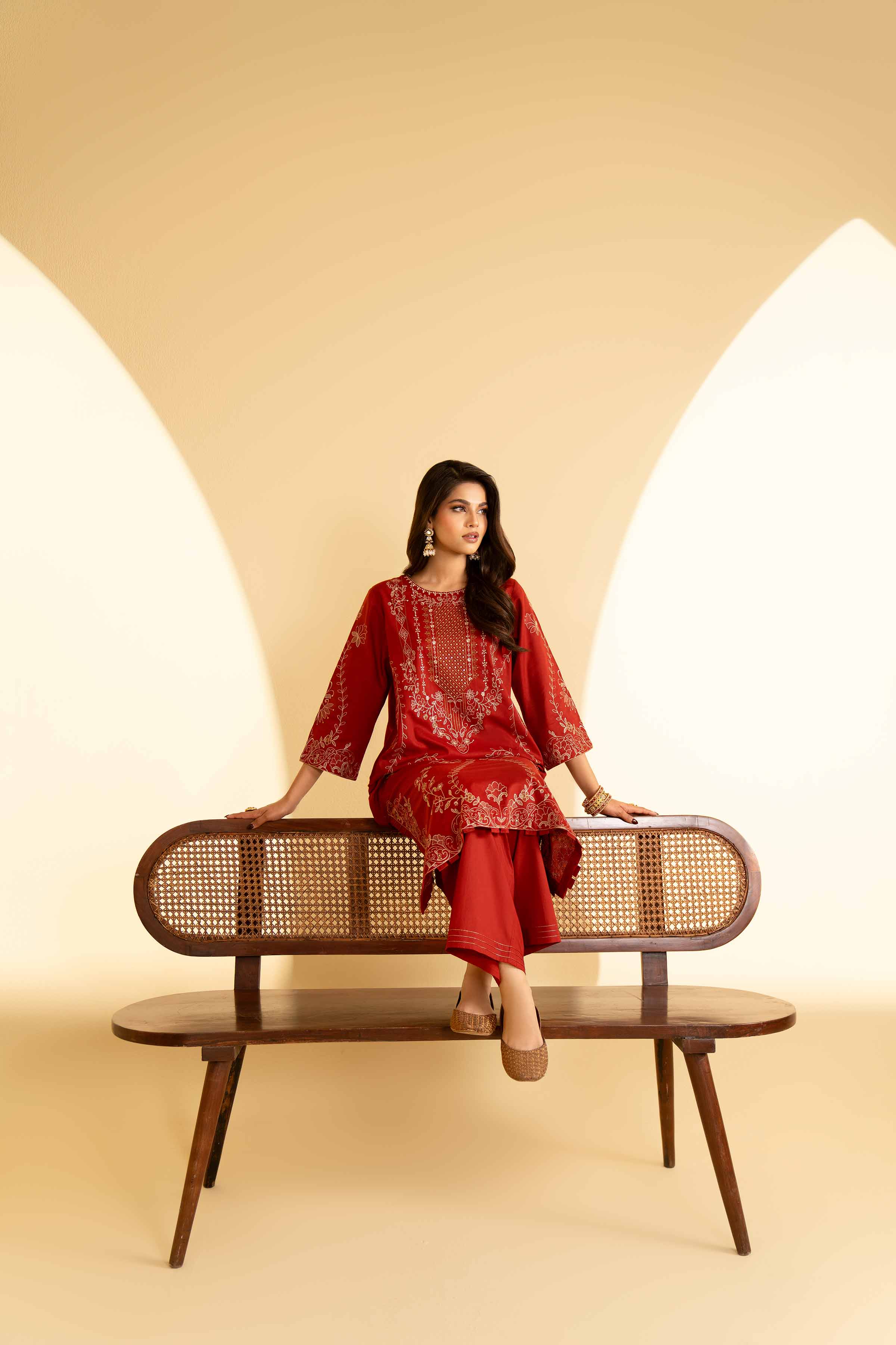 NishatUK - Red Embroidered Lawn 2-piece ready to wear Luxury Dress