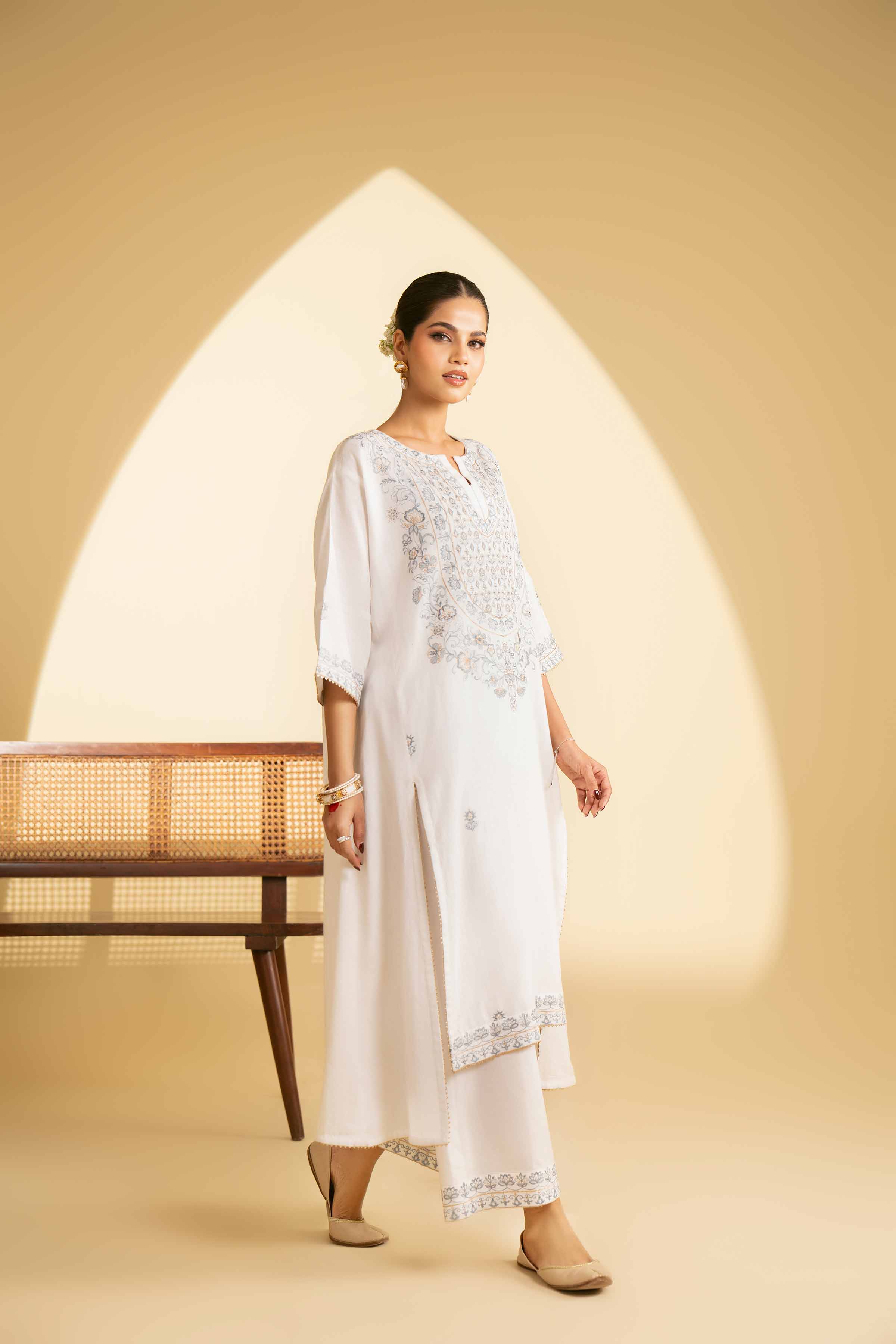 NishatUK - Off White Embroidered Cotton 1-piece ready to wear Luxury Dress