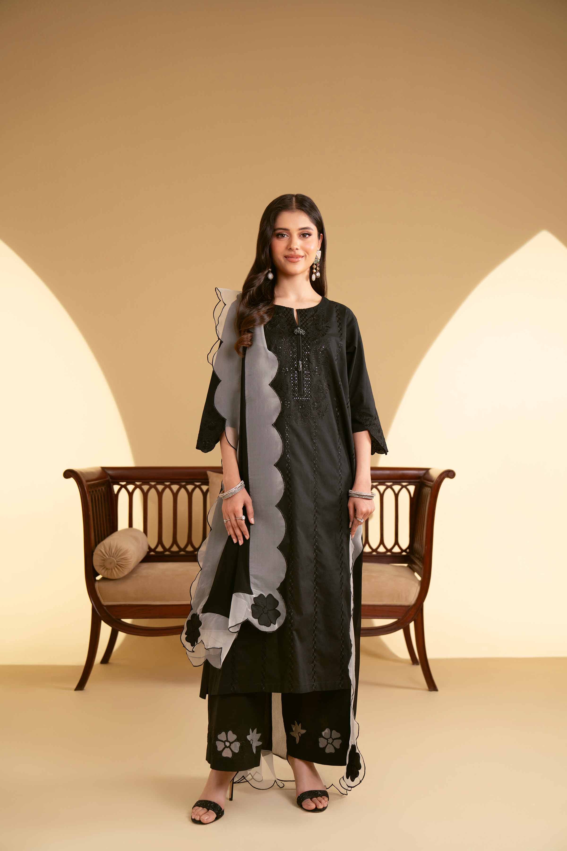 NishatUK - Black Embroidered Cambric 3-piece ready to wear Suit