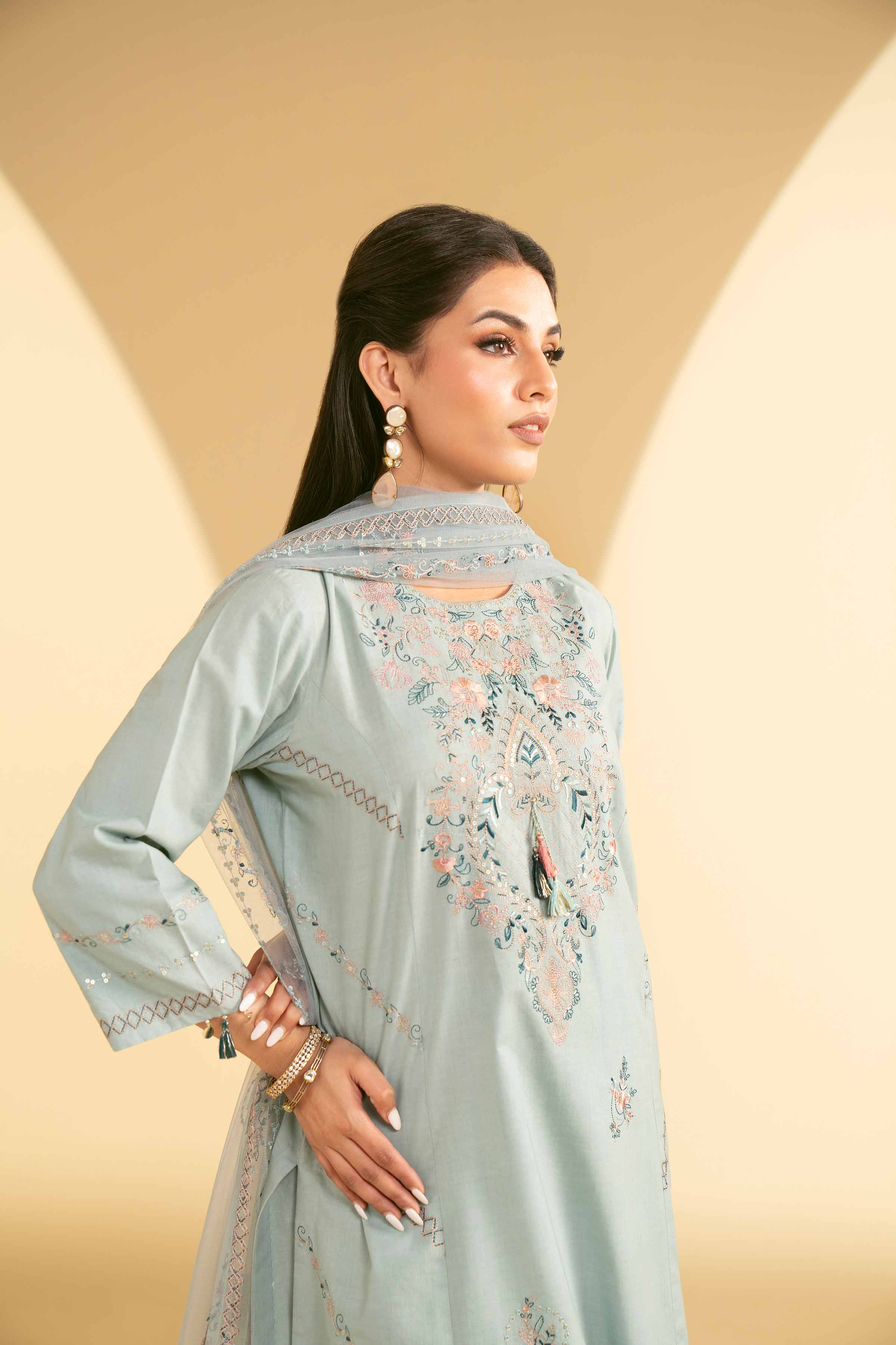 NishatUK - Blue Embroidered Lawn 3-piece ready to wear Suit
