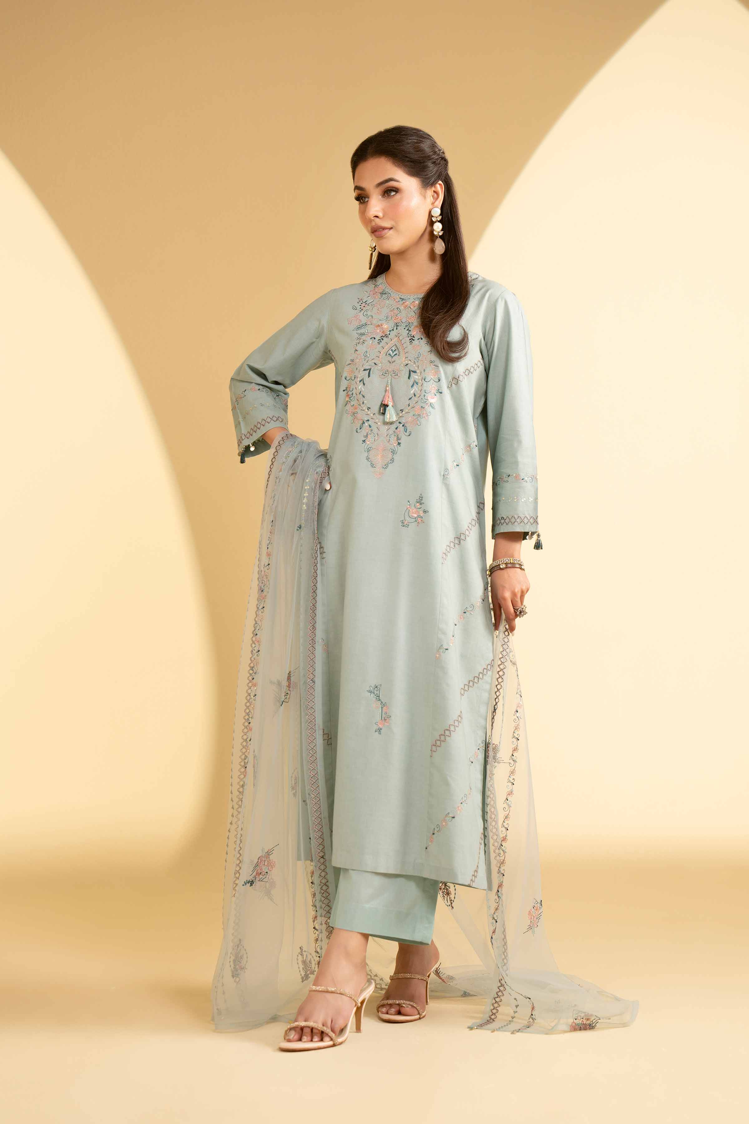 NishatUK - Blue Embroidered Lawn 3-piece ready to wear Suit