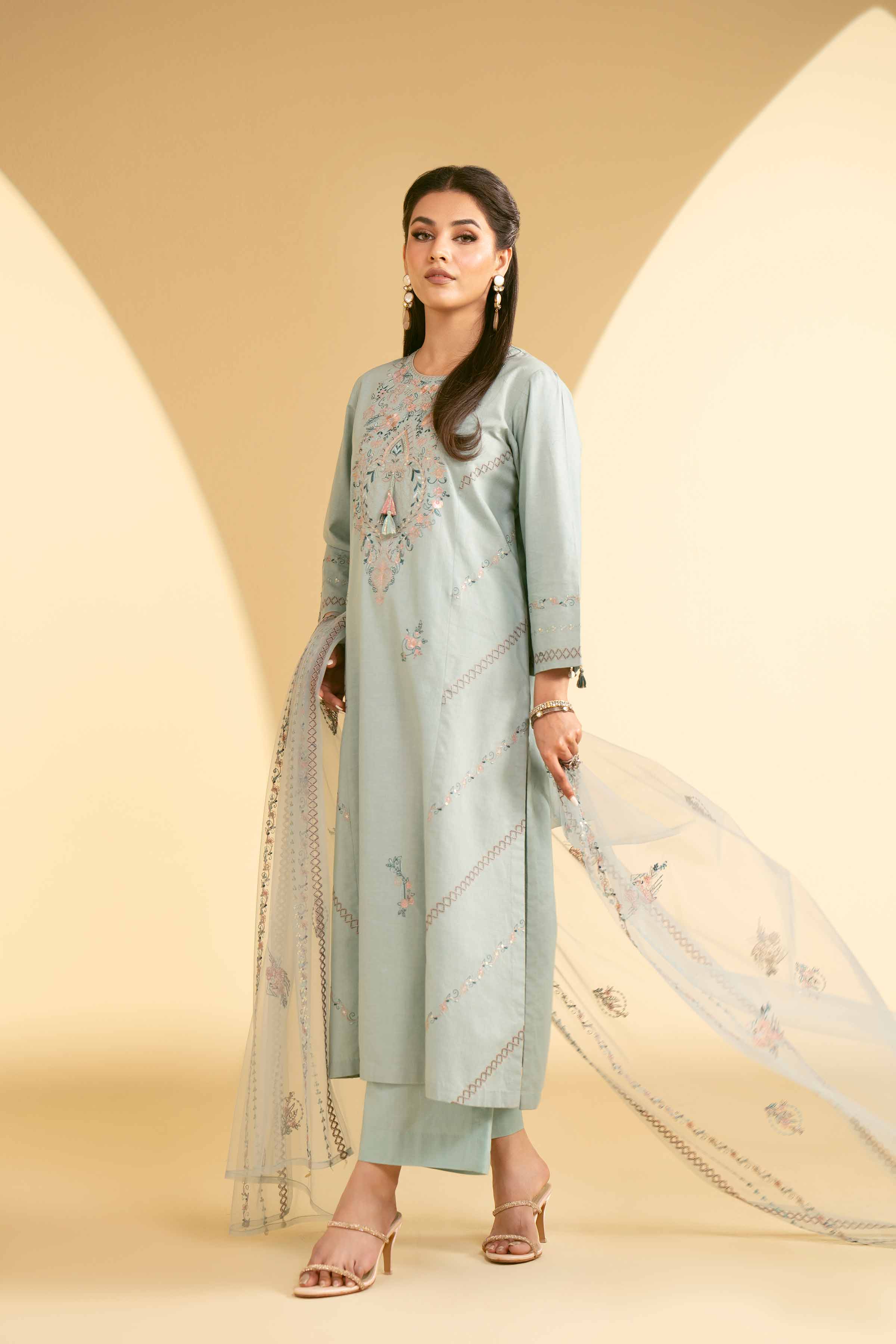 NishatUK - Blue Embroidered Lawn 3-piece ready to wear Suit