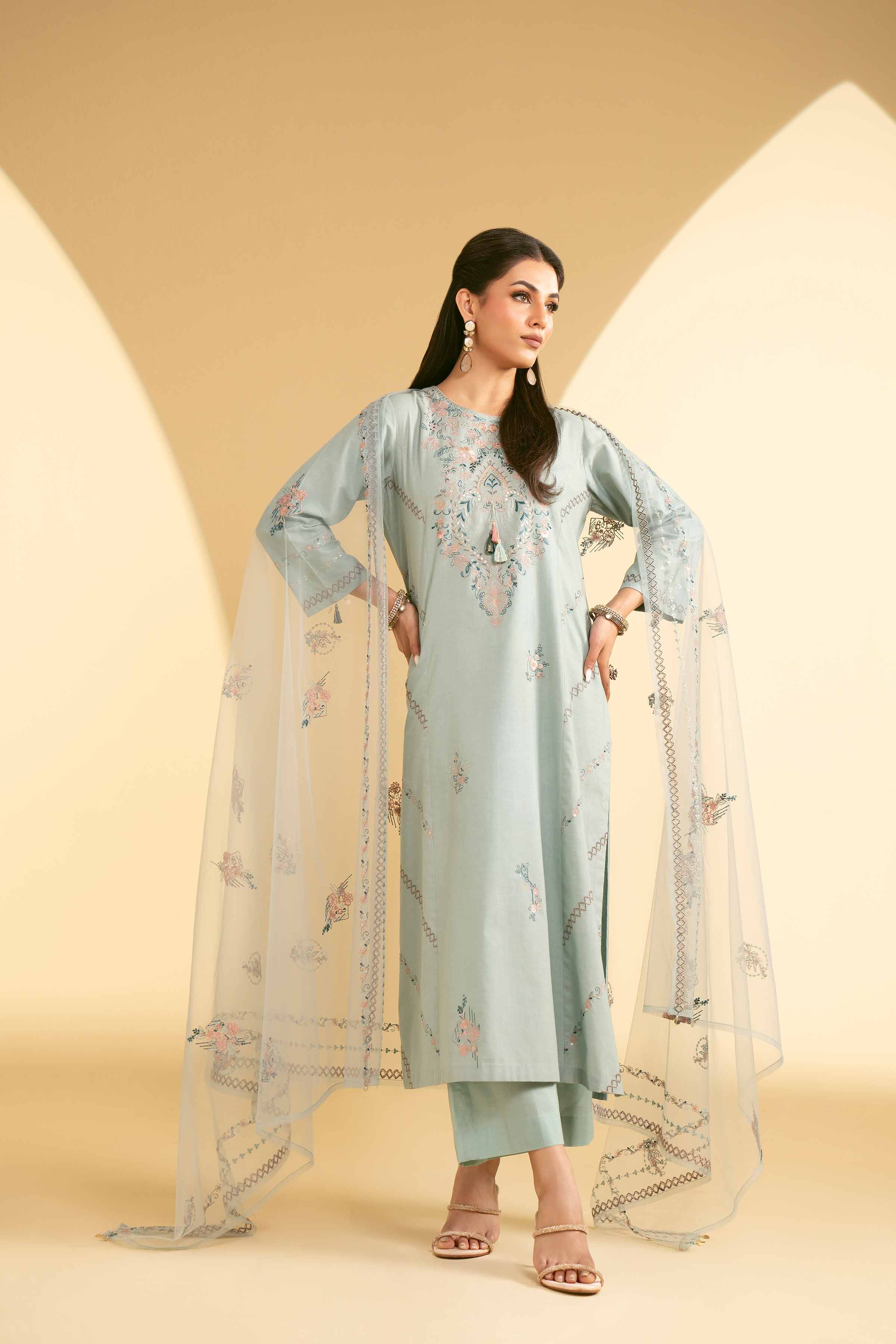NishatUK - Blue Embroidered Lawn 3-piece ready to wear Suit