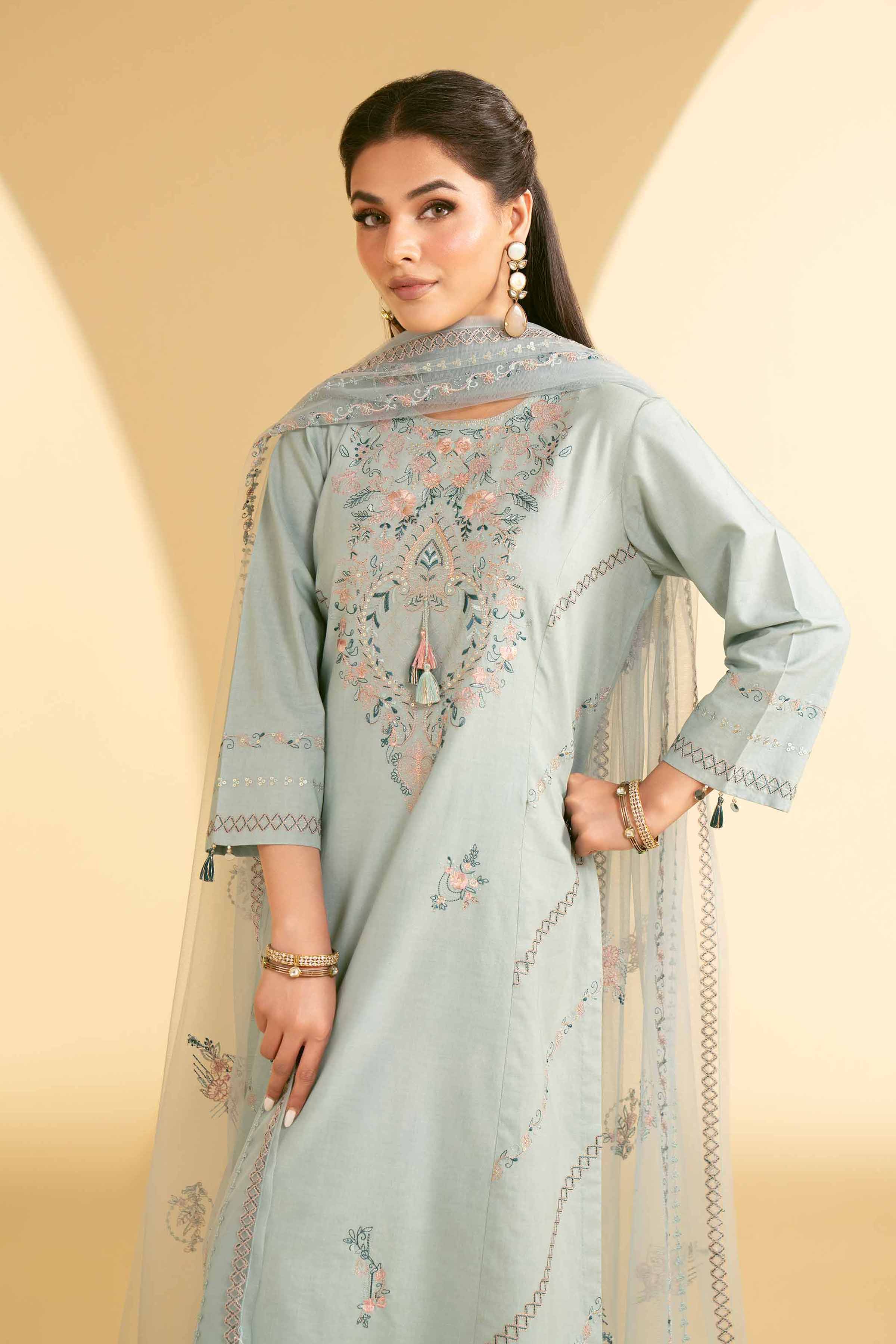 NishatUK - Blue Embroidered Lawn 3-piece ready to wear Suit