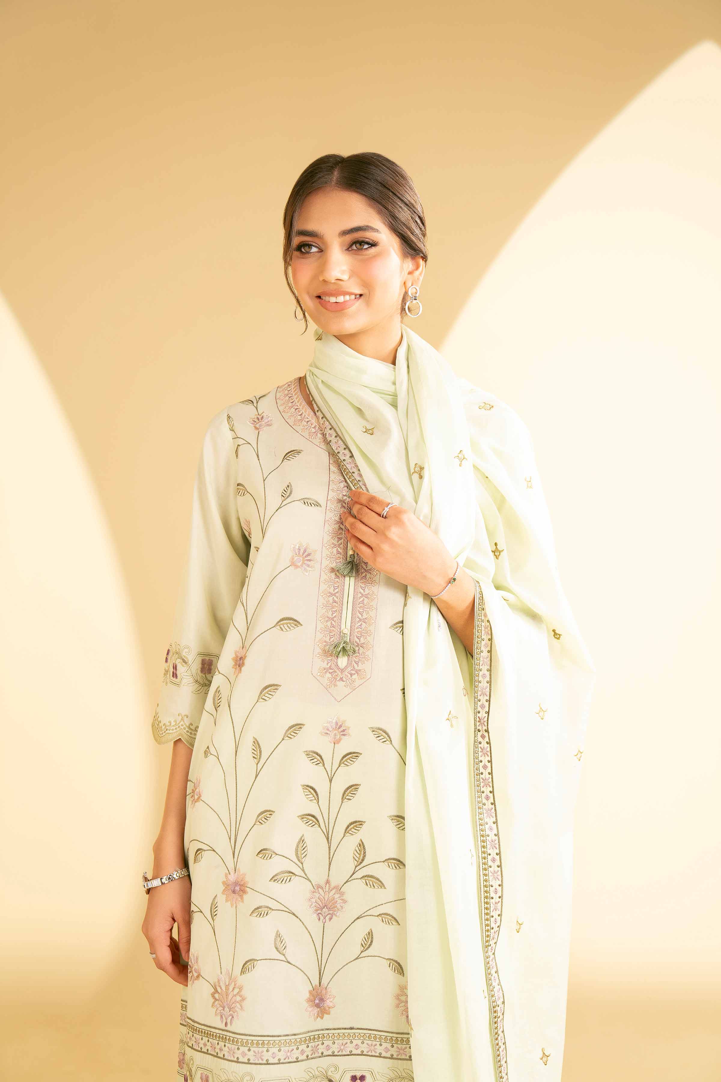NishatUK - Green Embroidered Cambric 3-piece ready to wear Suit