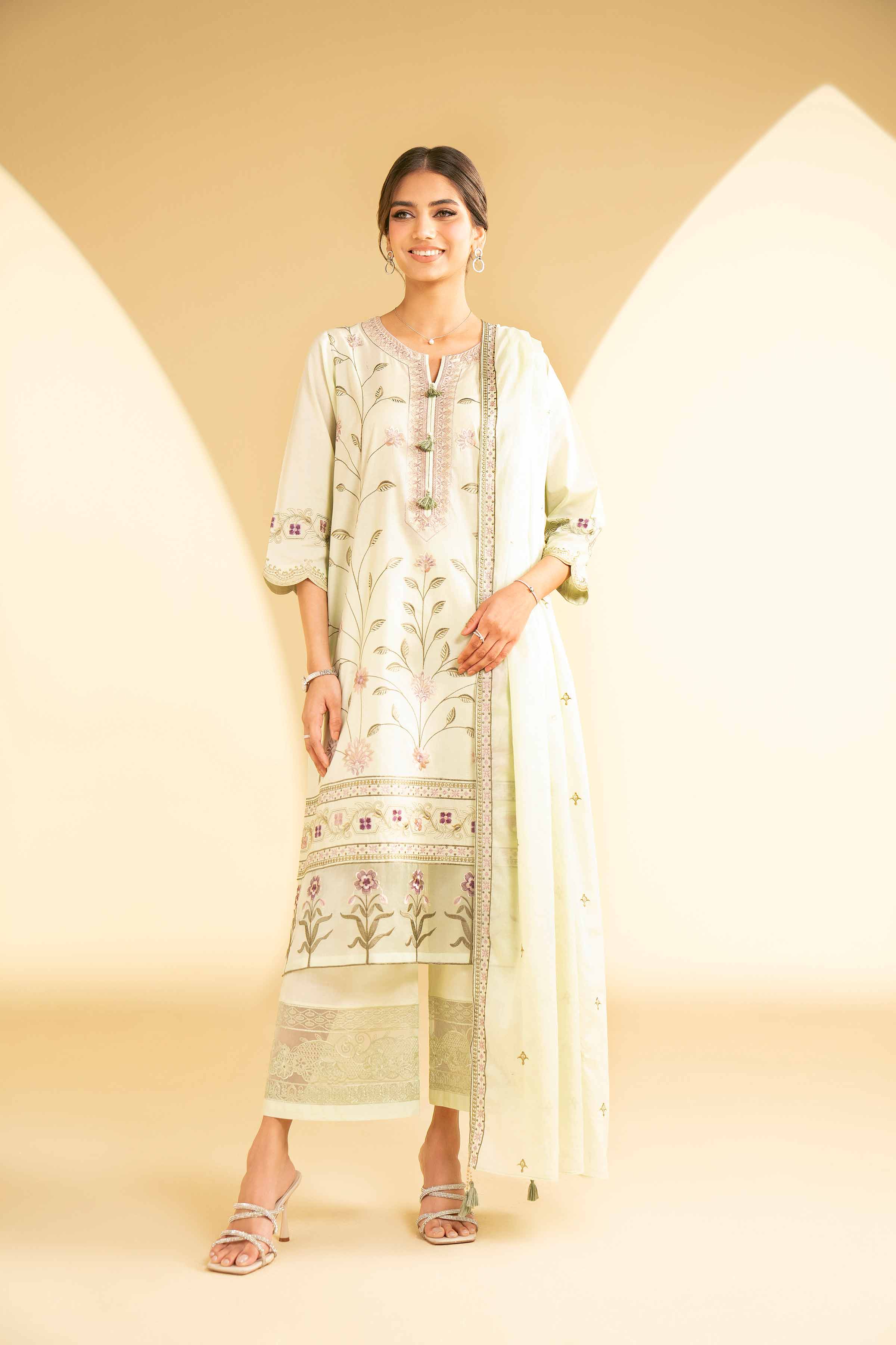 NishatUK - Green Embroidered Cambric 3-piece ready to wear Suit