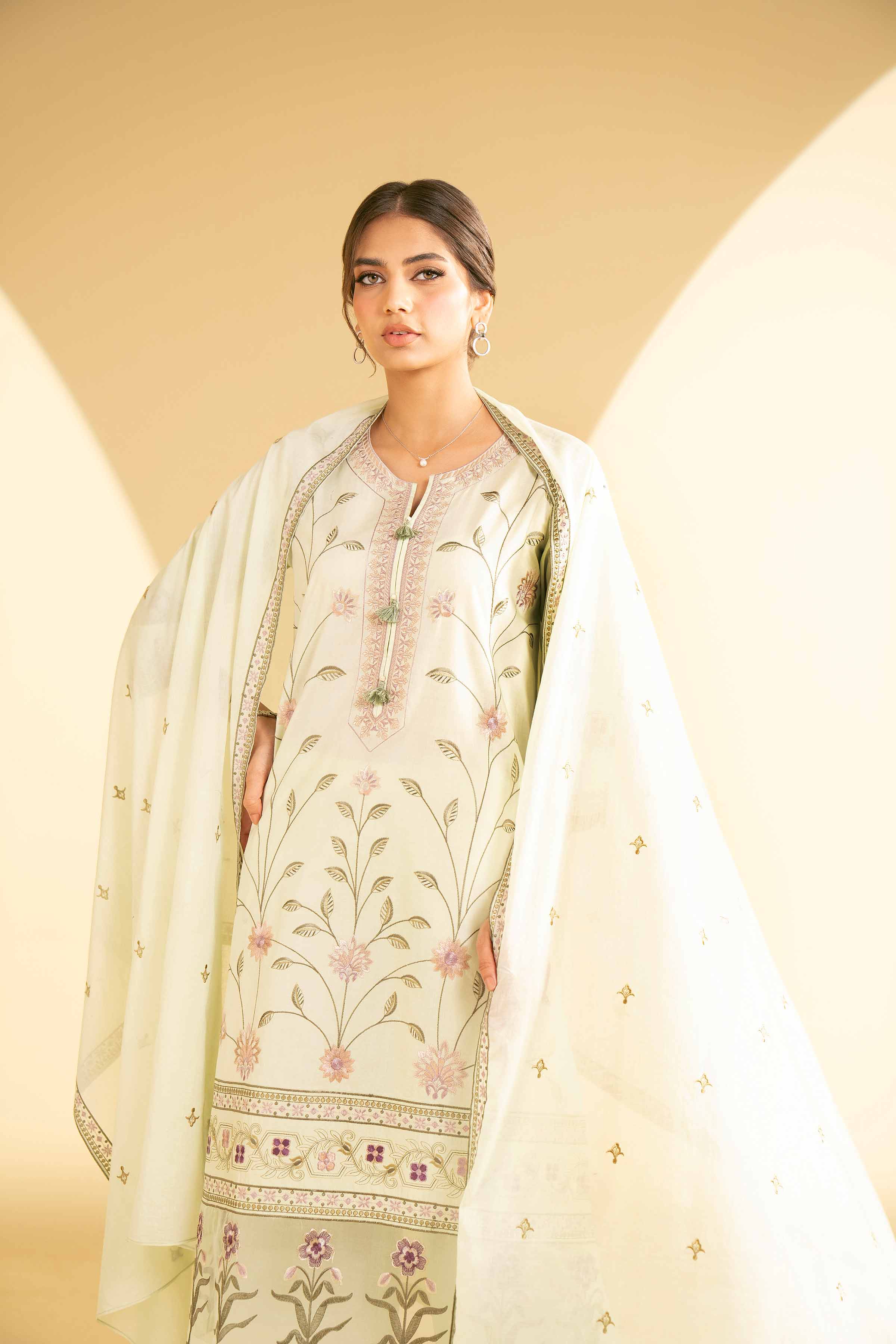 NishatUK - Green Embroidered Cambric 3-piece ready to wear Suit