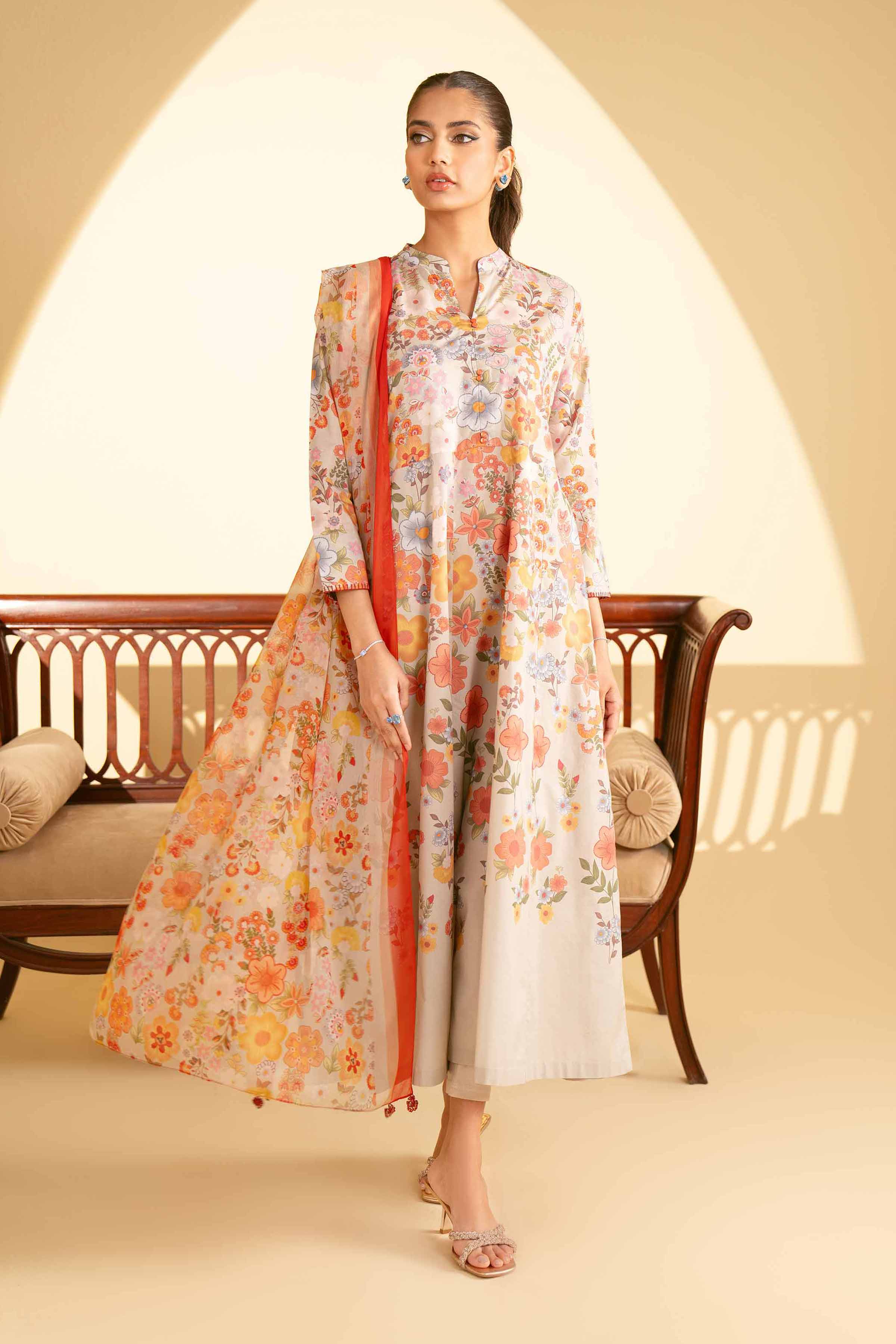 NishatUK - Grey Printed Cambric 2-piece ready to wear Luxury Dress