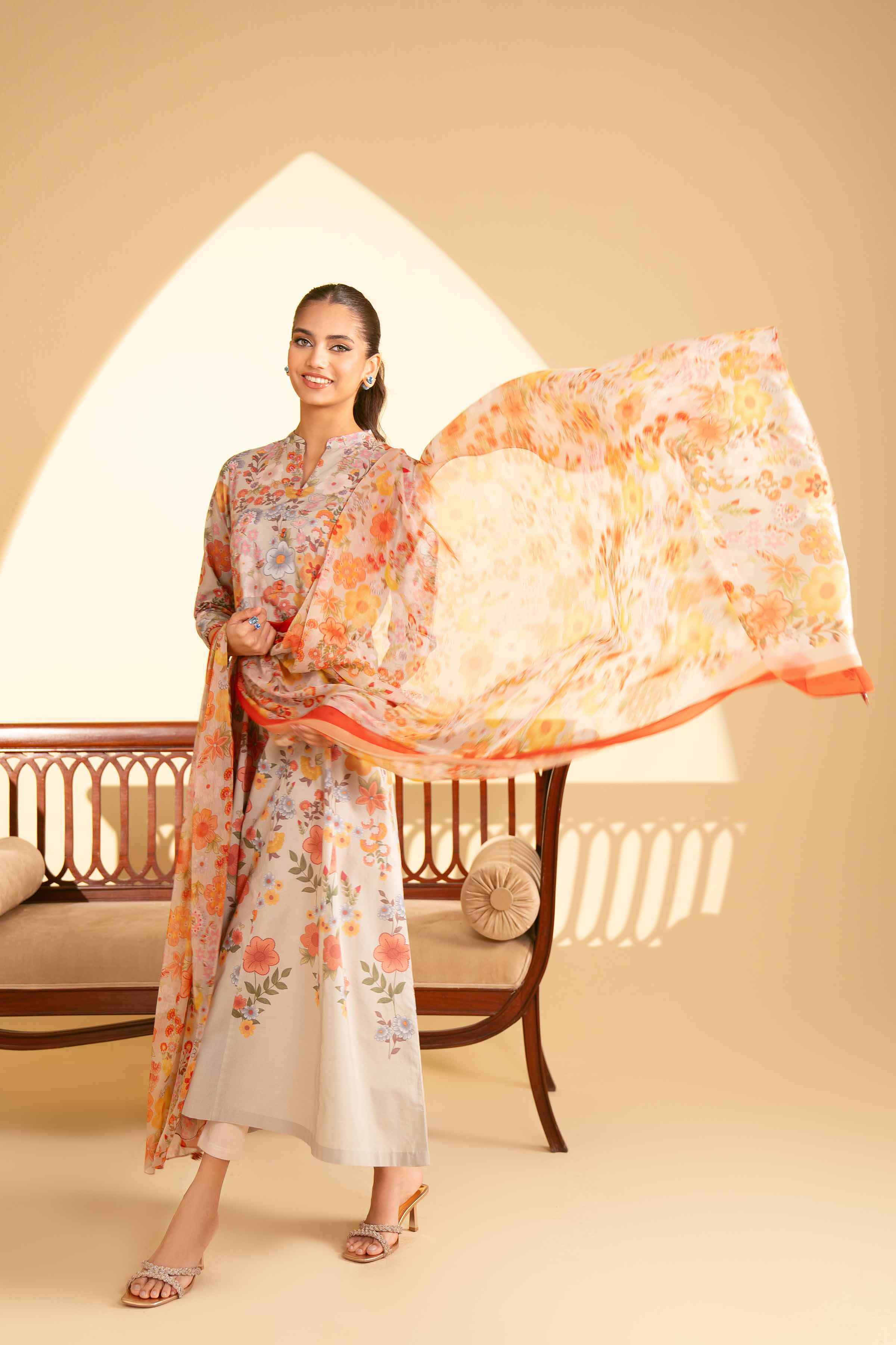 NishatUK - Grey Printed Cambric 2-piece ready to wear Luxury Dress