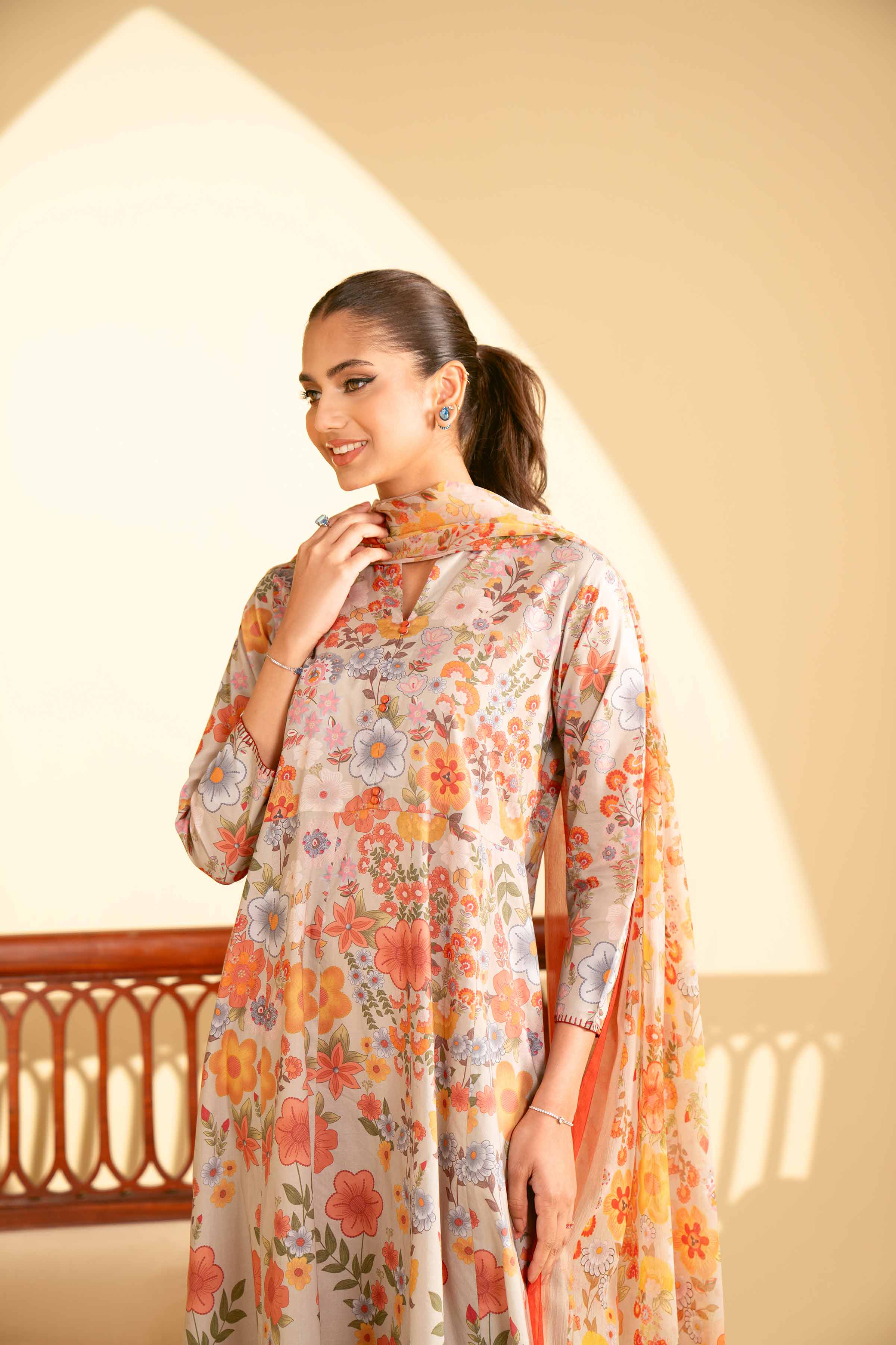 NishatUK - Grey Printed Cambric 2-piece ready to wear Luxury Dress