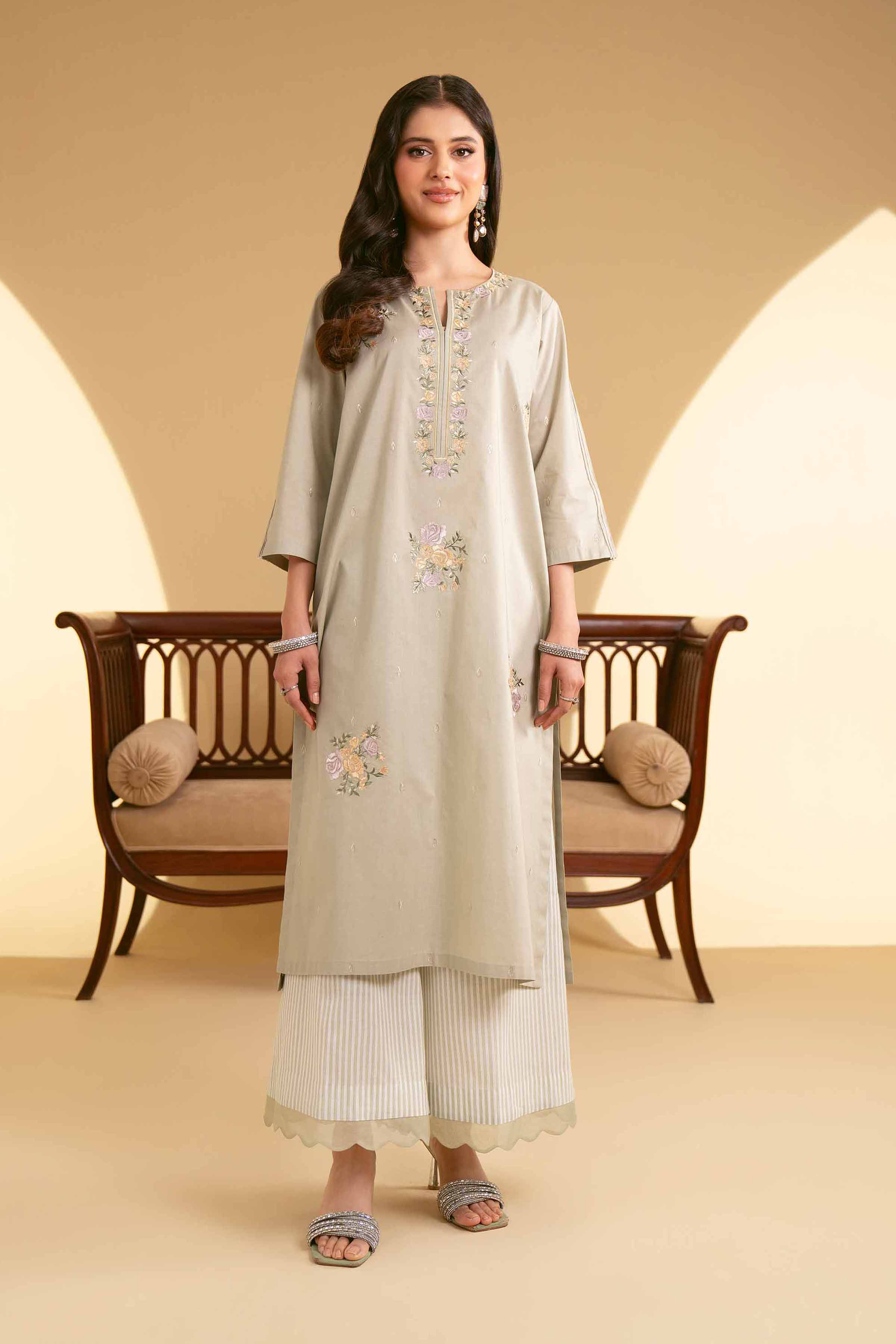 NishatUK - Green Embroidered Cambric 2-piece ready to wear Luxury Dress